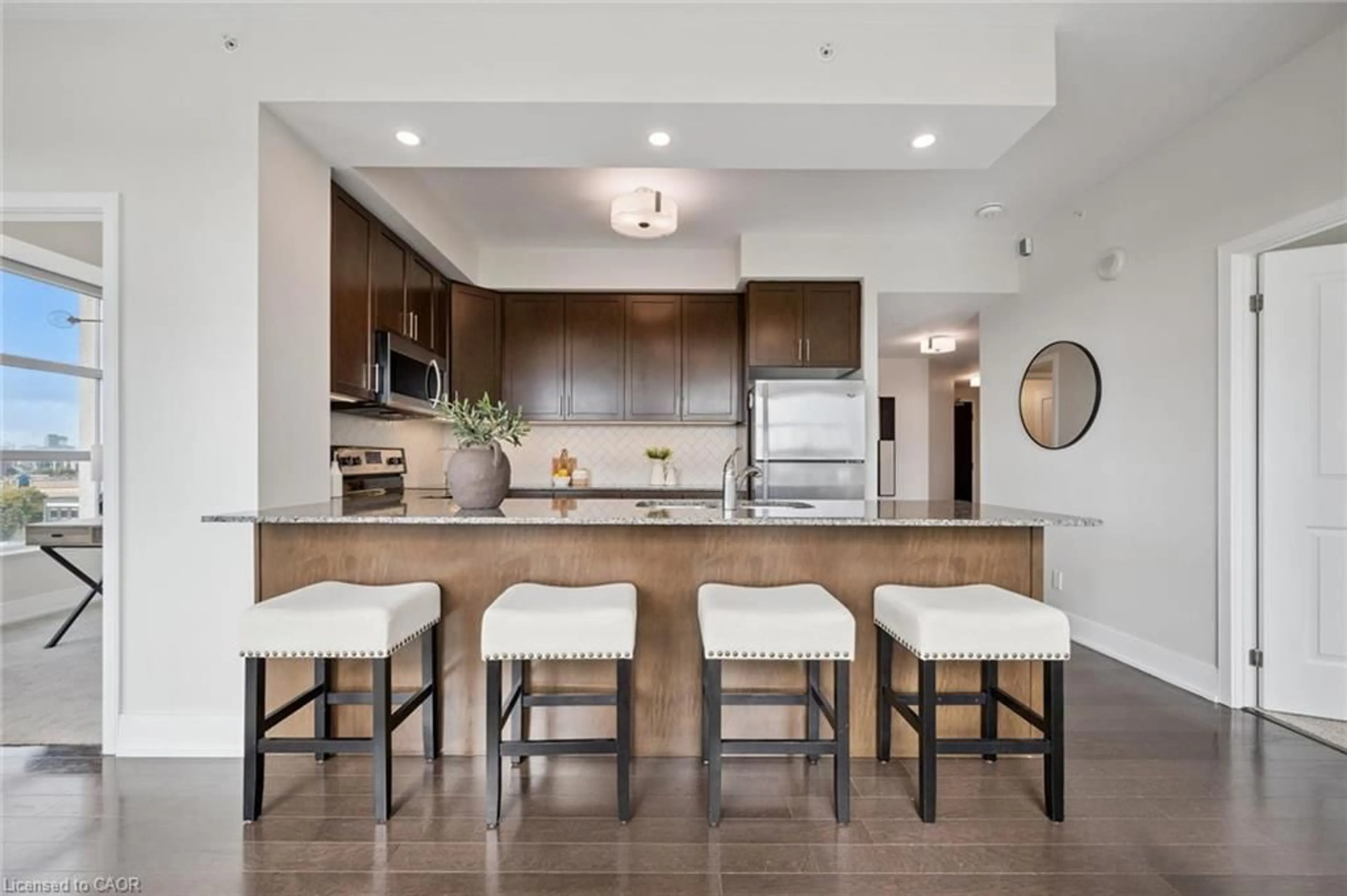 Open concept kitchen, ceramic/tile floor for 144 Park St #805, Waterloo Ontario N2L 0B6