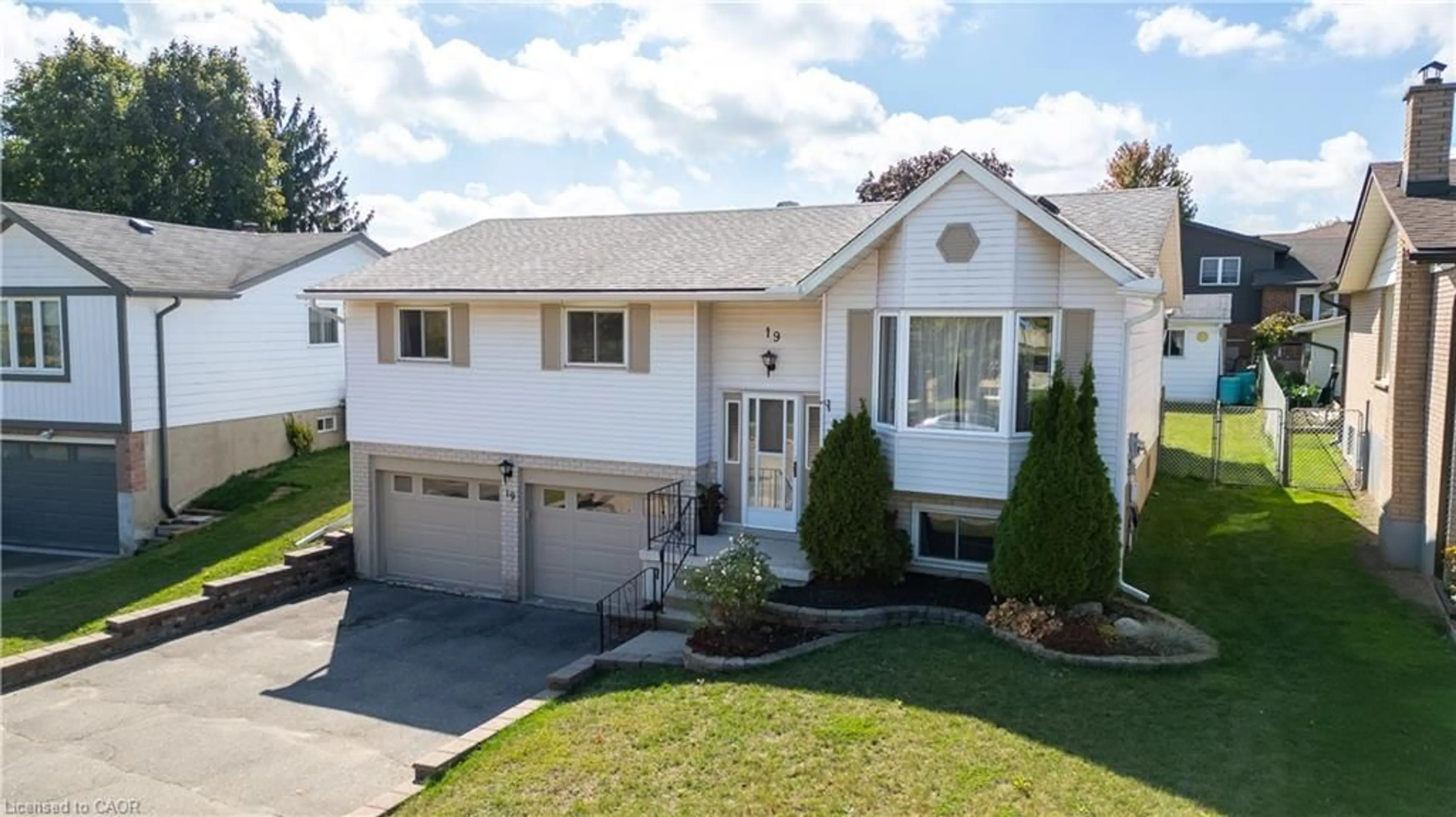 Home with vinyl exterior material, street for 19 Kesselring Dr, Kitchener Ontario N2E 2P3