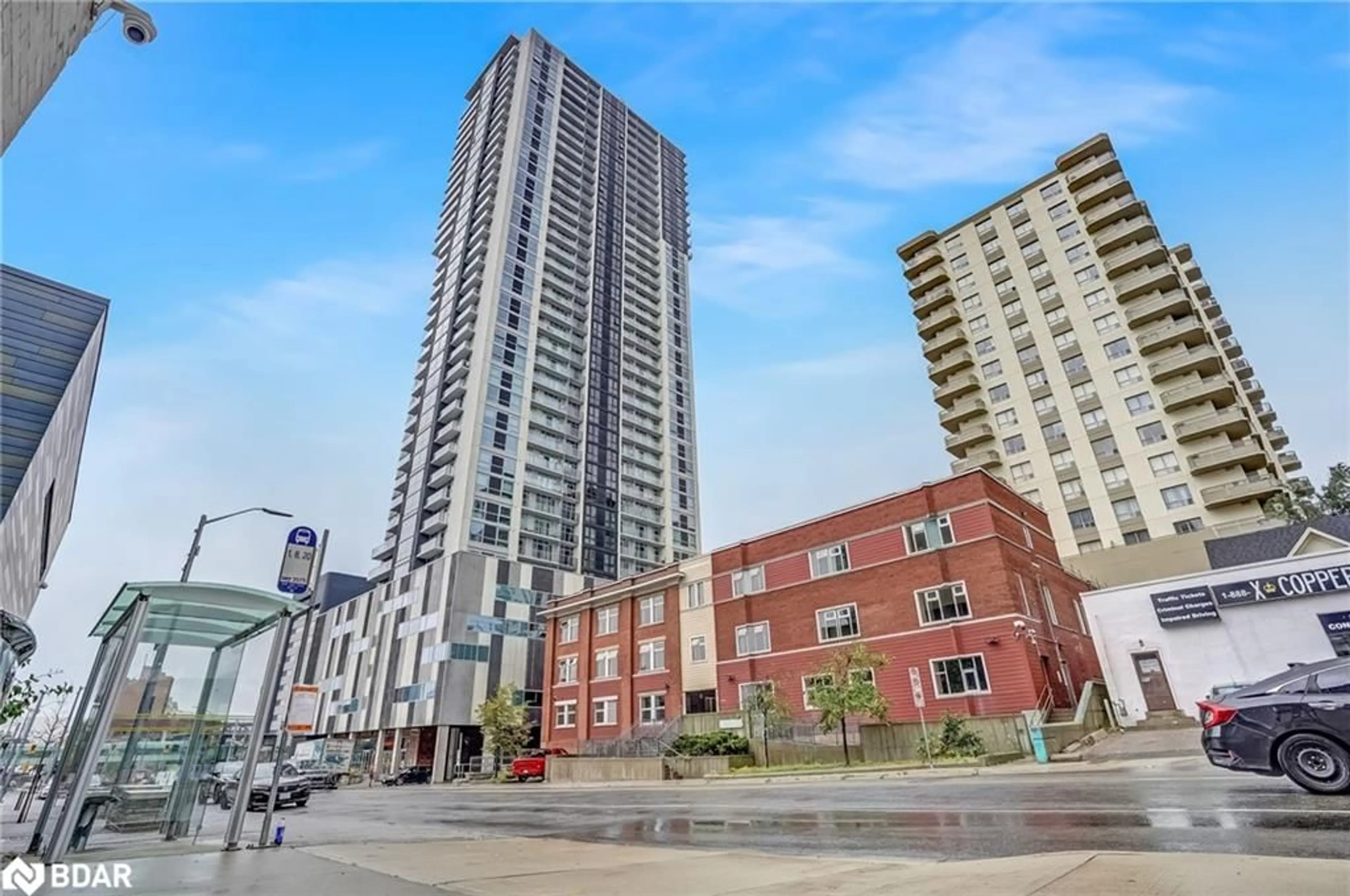 Patio, city buildings view from balcony for 60 Frederick St #1409, Kitchener Ontario N2H 0C7