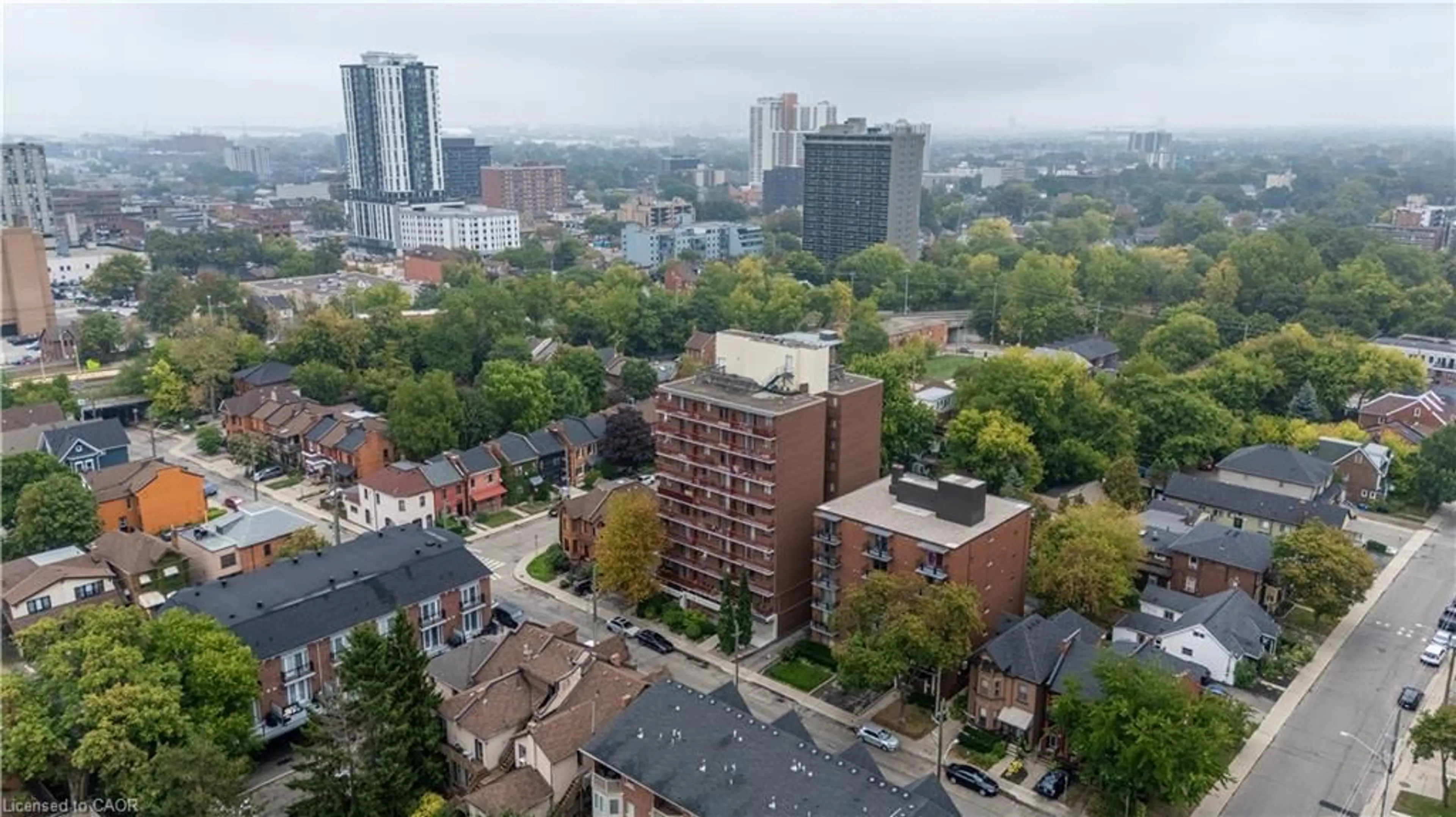 A pic from outside/outdoor area/front of a property/back of a property/a pic from drone, city buildings view from balcony for 141 Catharine St #204, Hamilton Ontario L8N 2J7