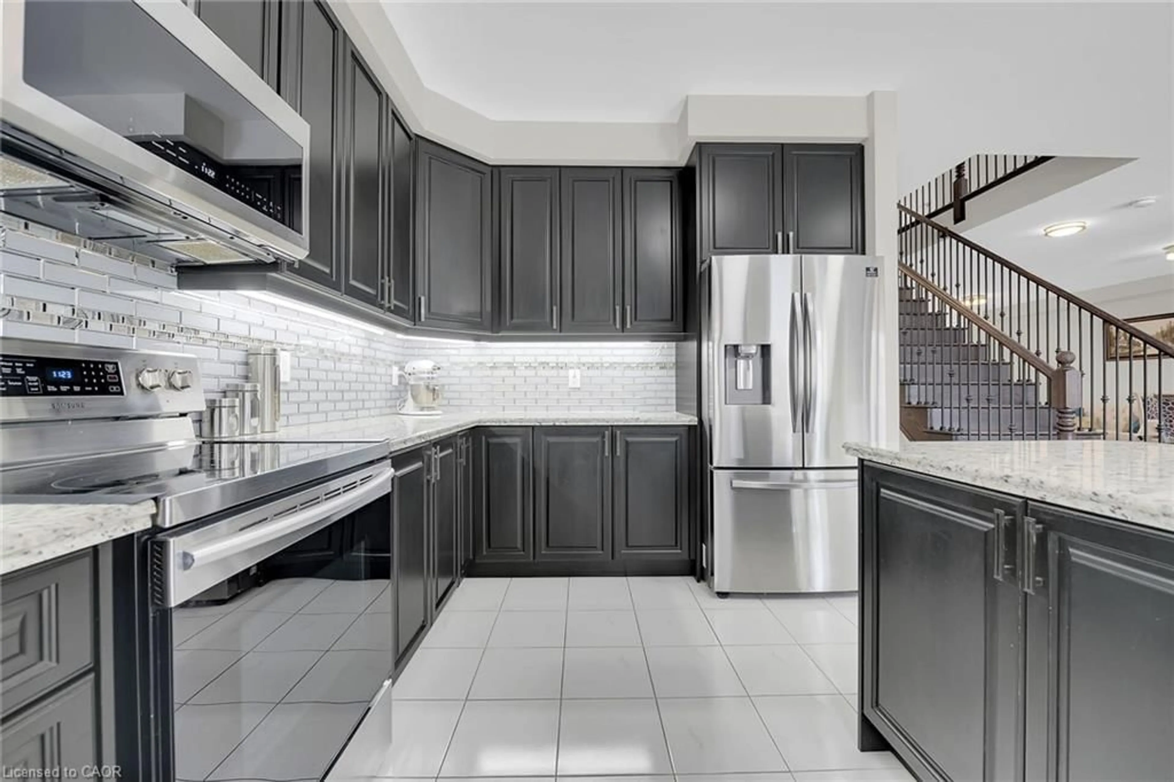 Contemporary kitchen, ceramic/tile floor for 88 Bellroyal Cres, Stoney Creek Ontario L8J 0G1