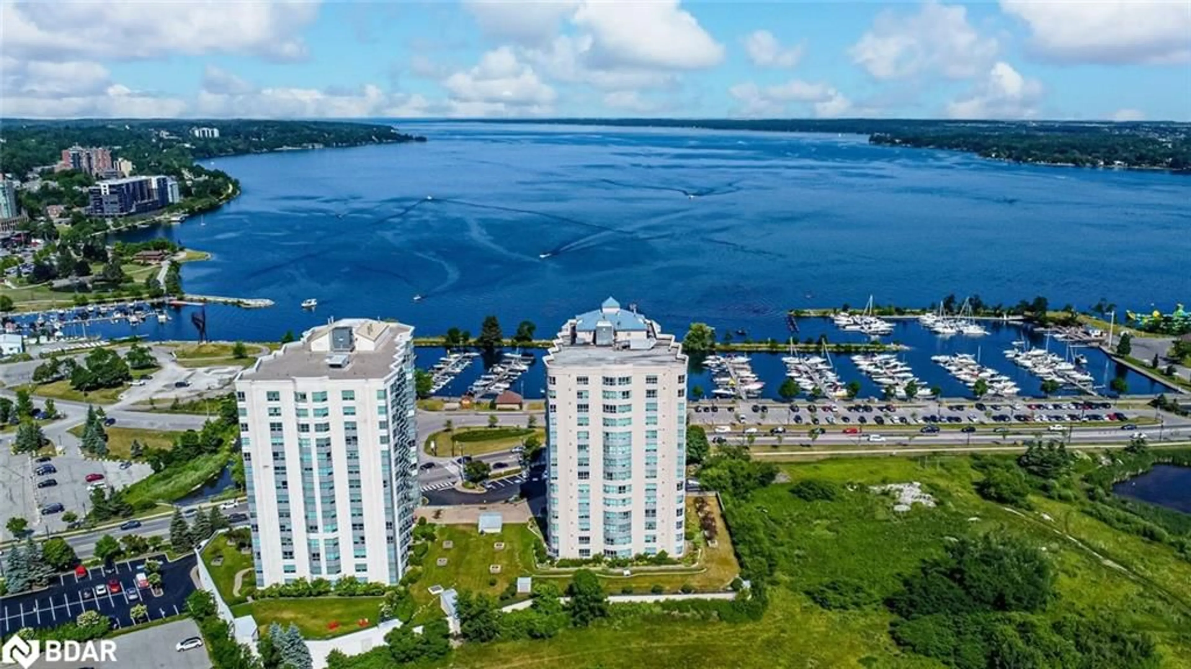 A pic from outside/outdoor area/front of a property/back of a property/a pic from drone, water/lake/river/ocean view for 2 Toronto St #401, Barrie Ontario L4N 9R2