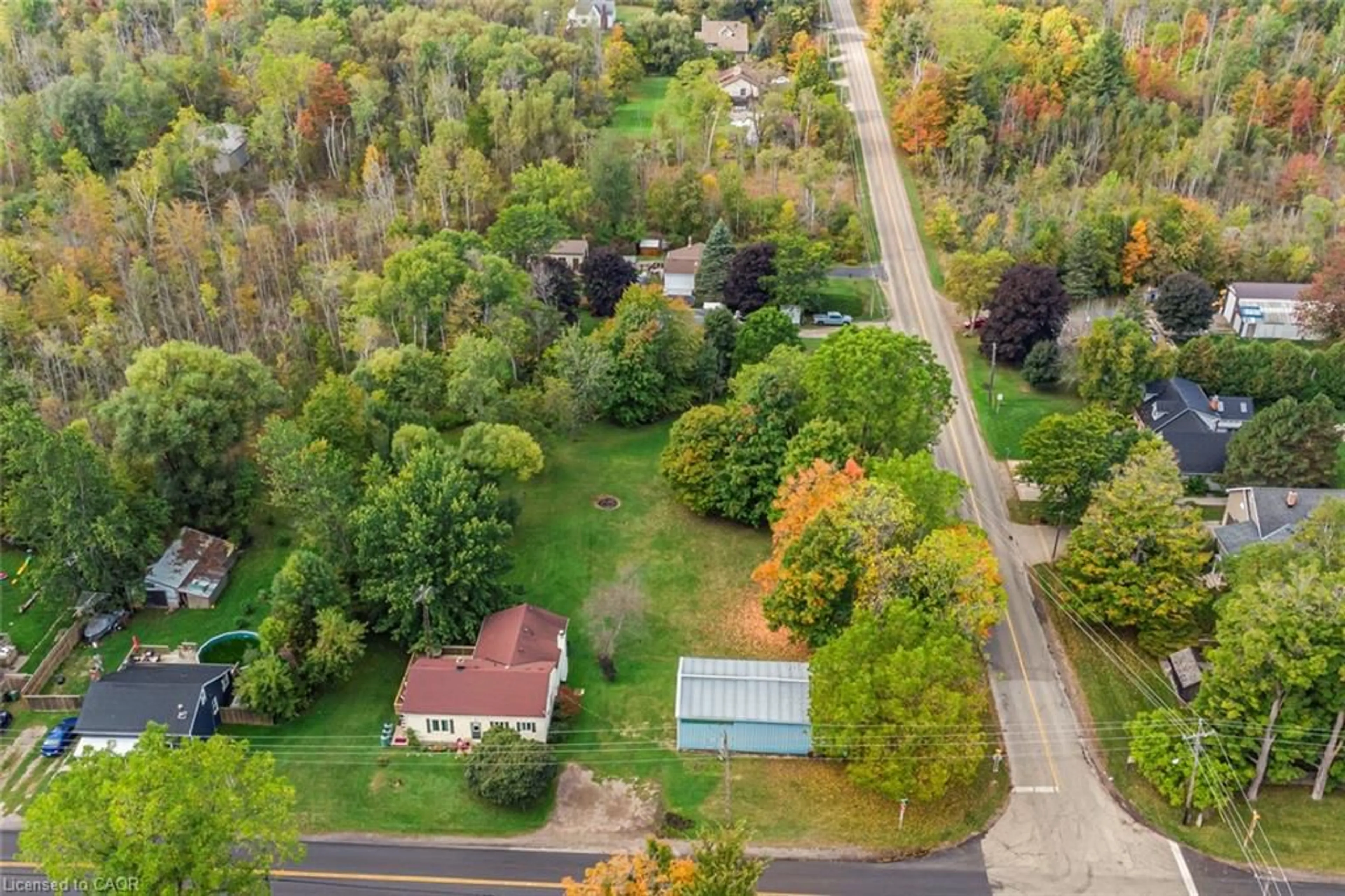 A pic from outside/outdoor area/front of a property/back of a property/a pic from drone, forest/trees view for 1545 Brock Rd, Flamborough Ontario L9H 5E4