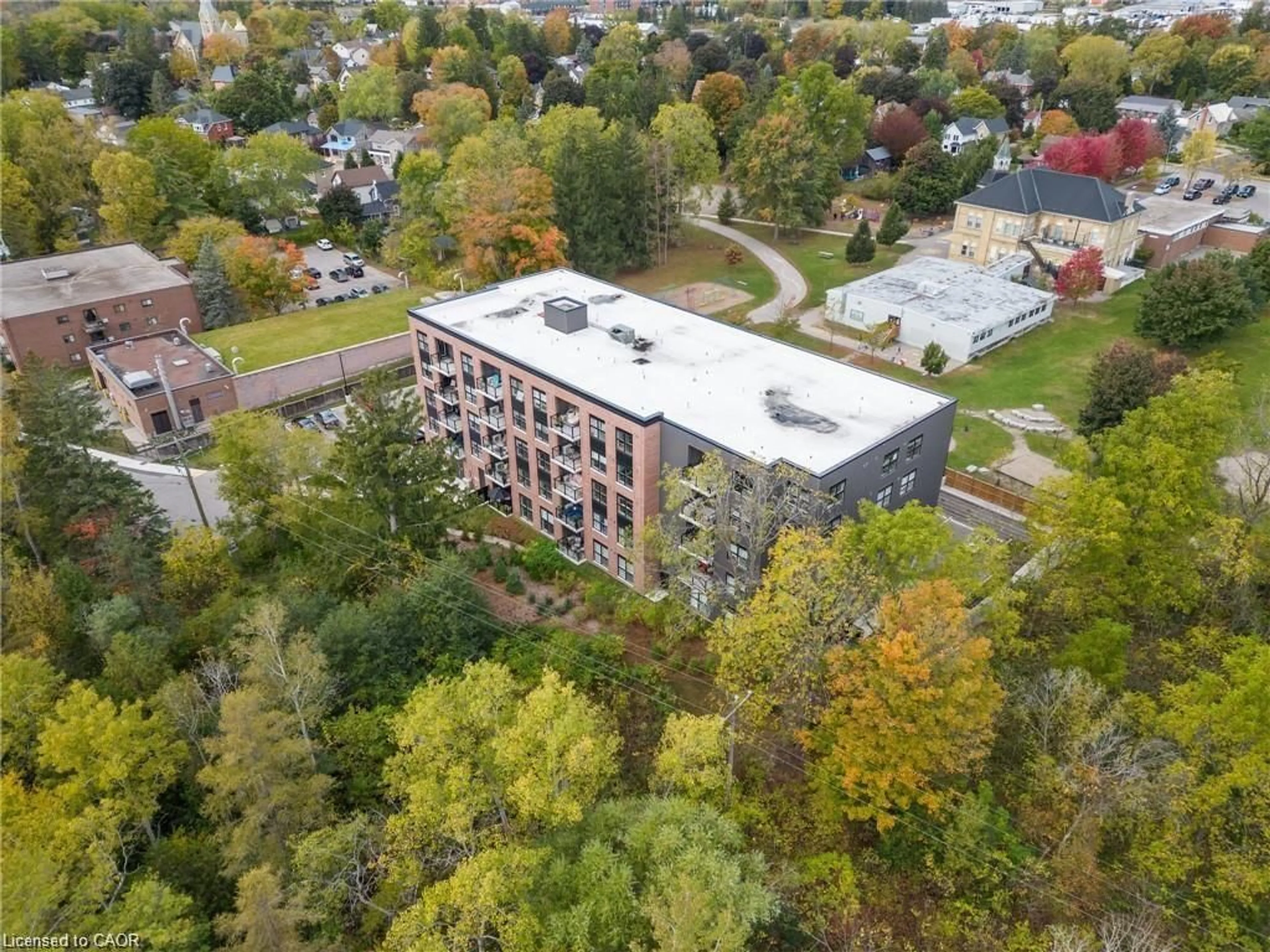 A pic from outside/outdoor area/front of a property/back of a property/a pic from drone, city buildings view from balcony for 88 Gibson St #209, Ayr Ontario N0B 1E0