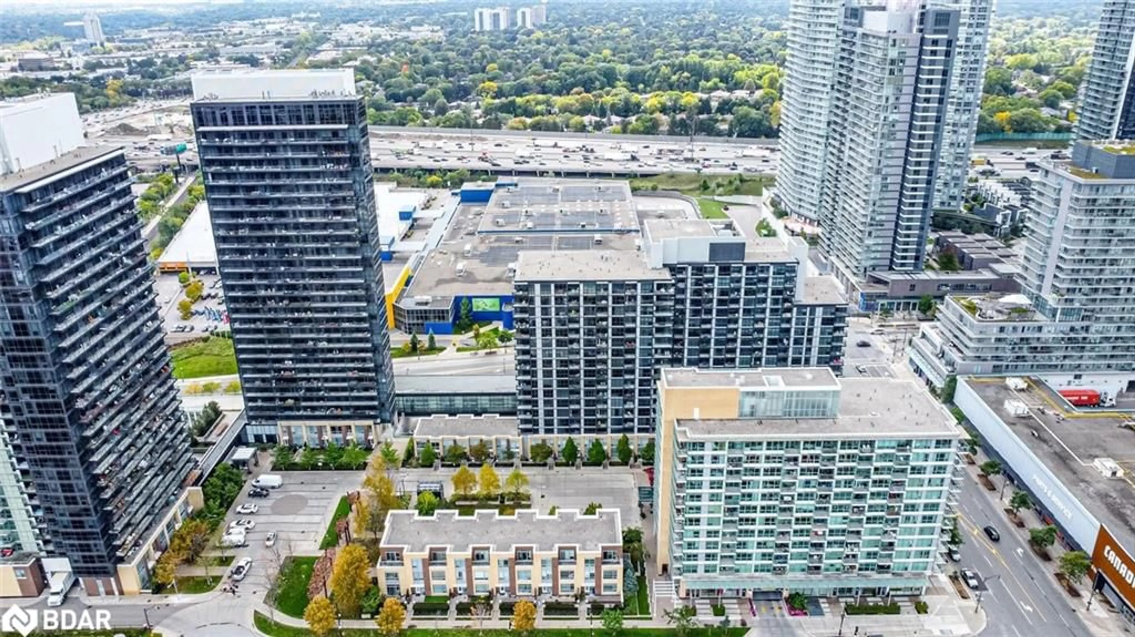 A pic from outside/outdoor area/front of a property/back of a property/a pic from drone, city buildings view from balcony for 15 Singer Crt #1106, Toronto Ontario M2K 0B1