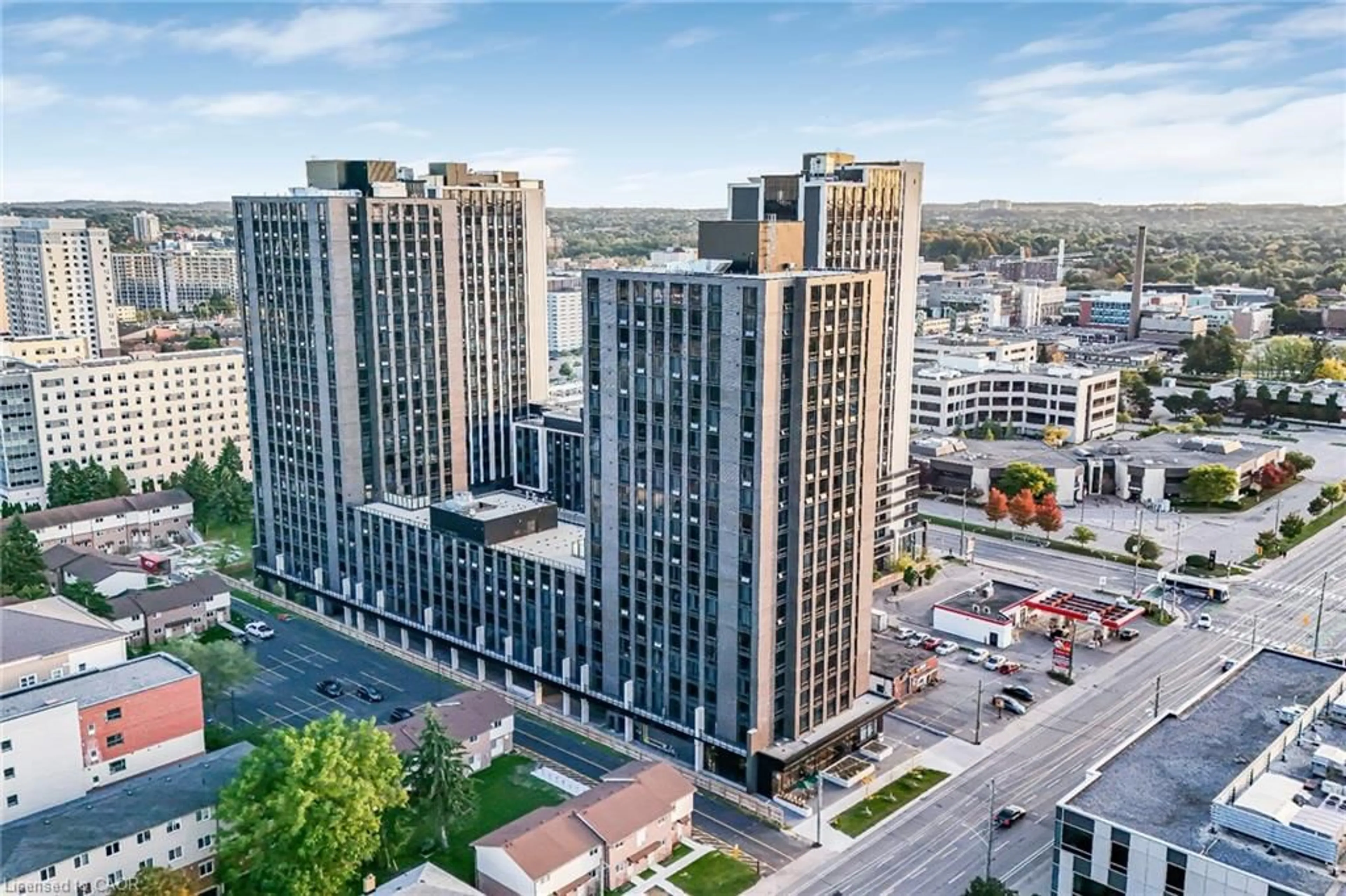 A pic from outside/outdoor area/front of a property/back of a property/a pic from drone, city buildings view from balcony for 145 Columbia St #909, Waterloo Ontario N2L 3L2