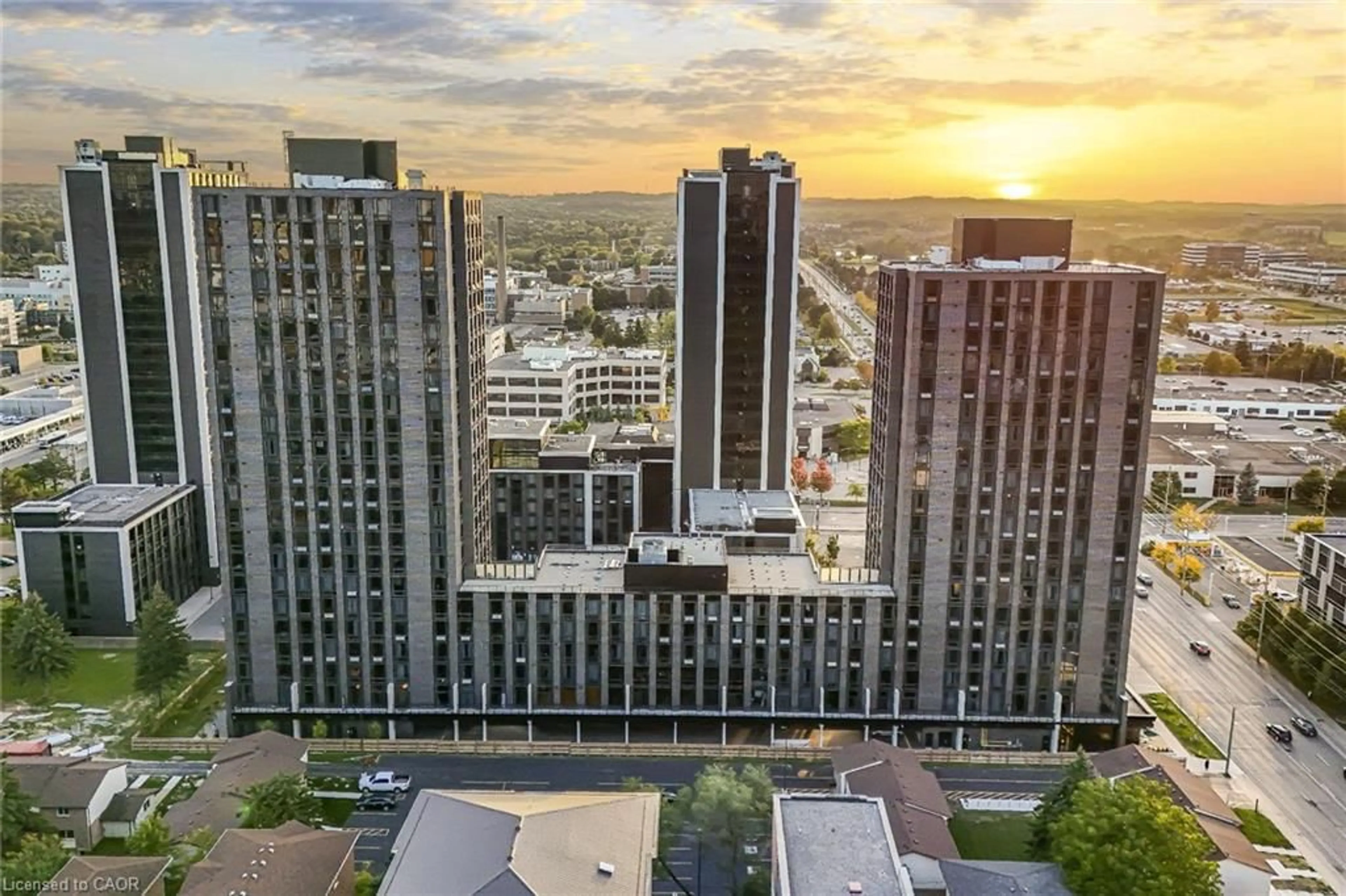 A pic from outside/outdoor area/front of a property/back of a property/a pic from drone, city buildings view from balcony for 145 Columbia St #909, Waterloo Ontario N2L 3L2