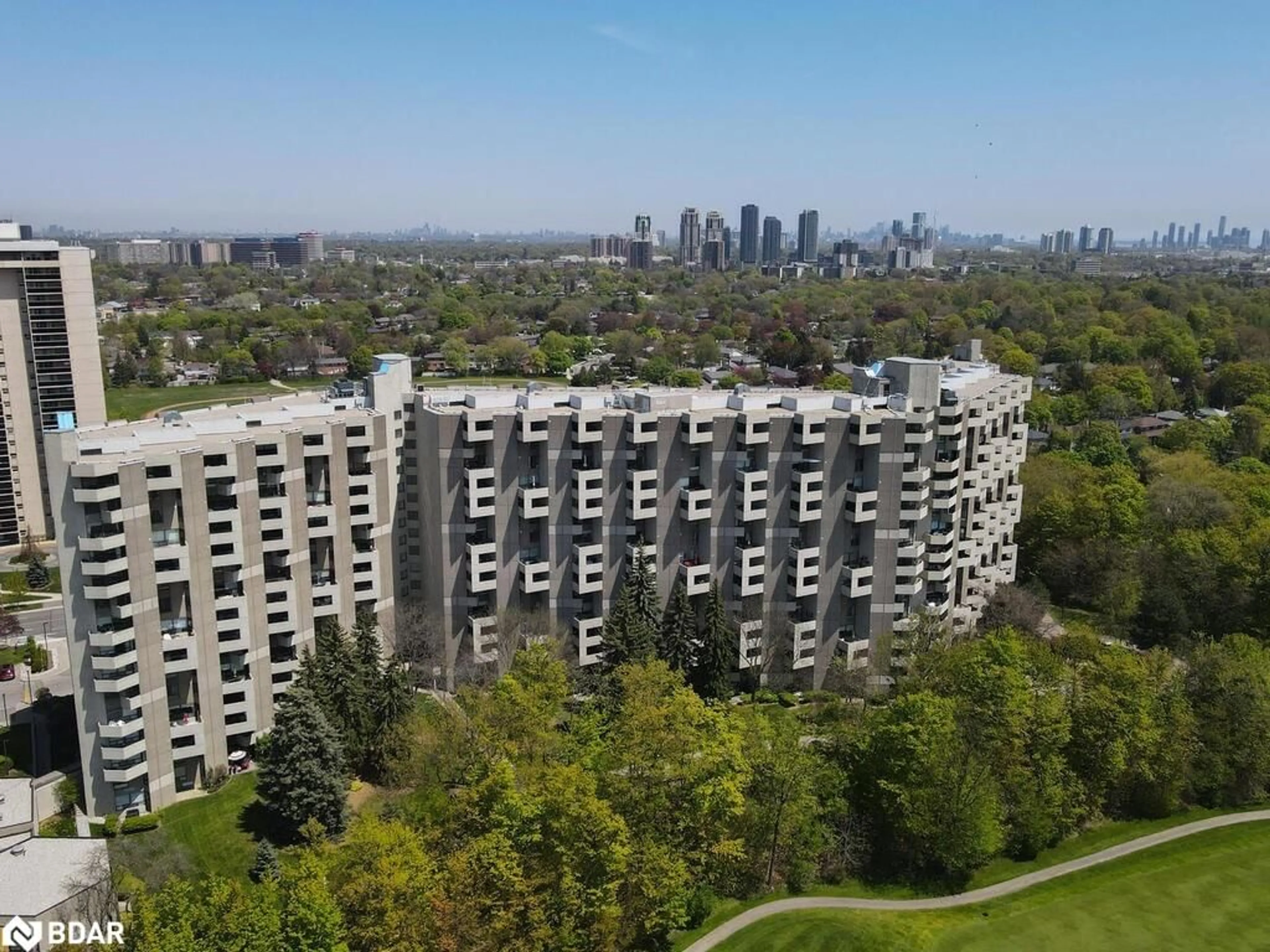 A pic from outside/outdoor area/front of a property/back of a property/a pic from drone, city buildings view from balcony for 288 Mill Rd #F19, Toronto Ontario M9C 4X7