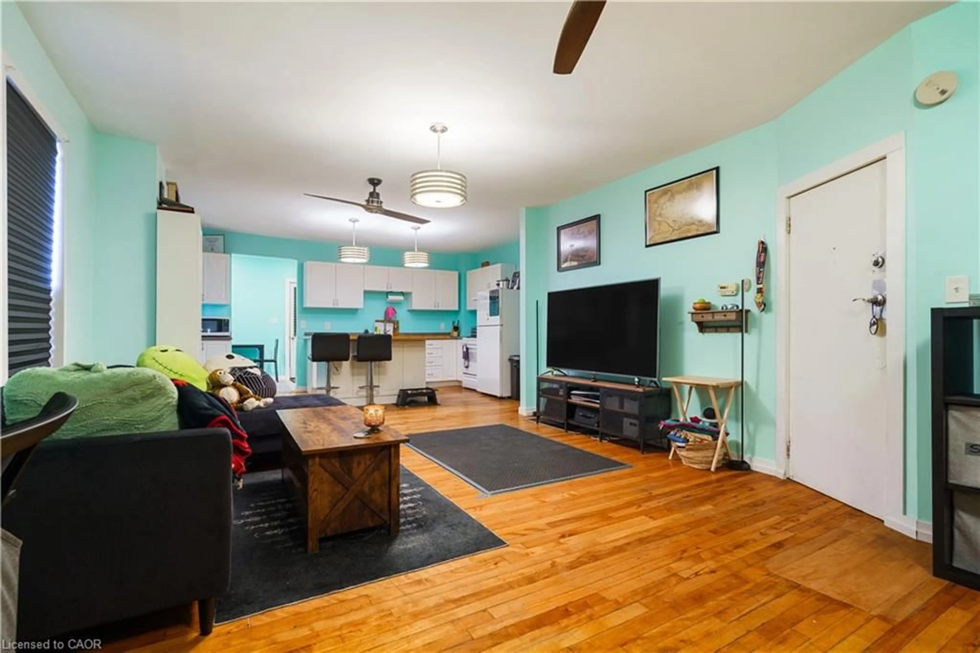 Living room with furniture, wood/laminate floor for 219 Avondale St, Hamilton Ontario L8L 7C4