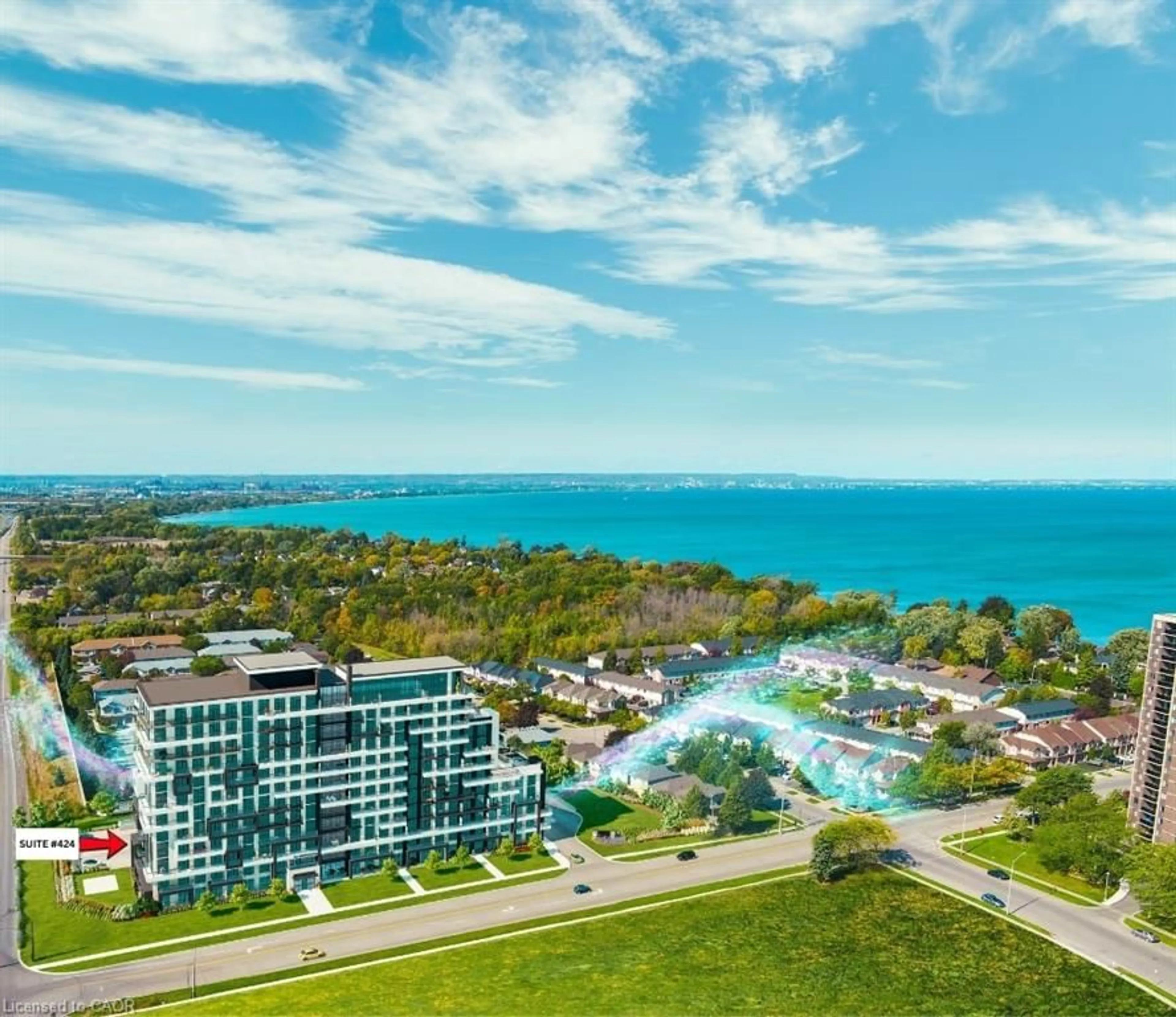 A pic from outside/outdoor area/front of a property/back of a property/a pic from drone, water/lake/river/ocean view for 461 Green Rd #424, Stoney Creek Ontario L8E 5B4