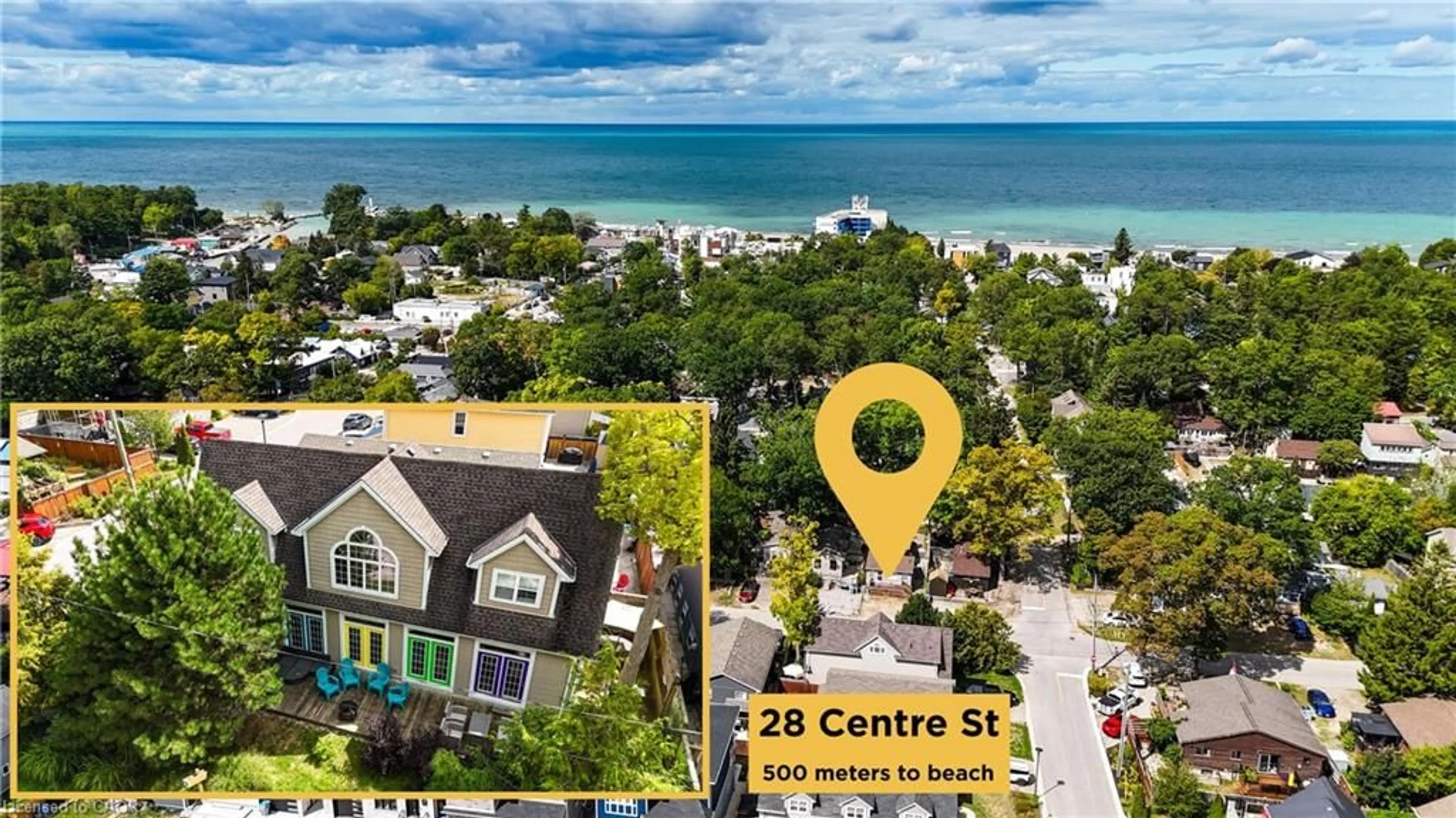 A pic from outside/outdoor area/front of a property/back of a property/a pic from drone, street for 28 Centre St, Grand Bend Ontario N0M 1T0