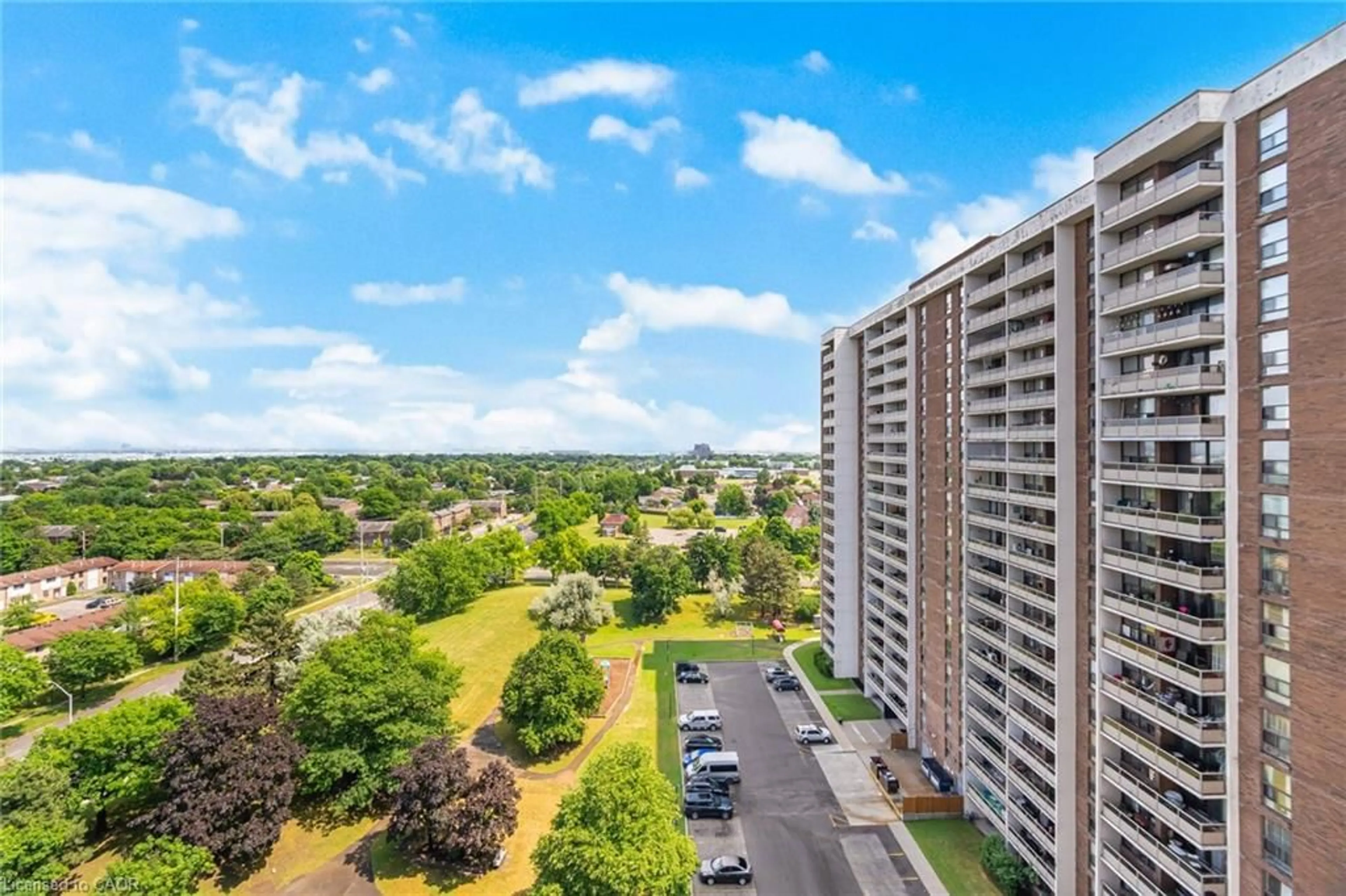 A pic from outside/outdoor area/front of a property/back of a property/a pic from drone, city buildings view from balcony for 21 Knightsbridge Rd #1507, Brampton Ontario L6T 3Y1