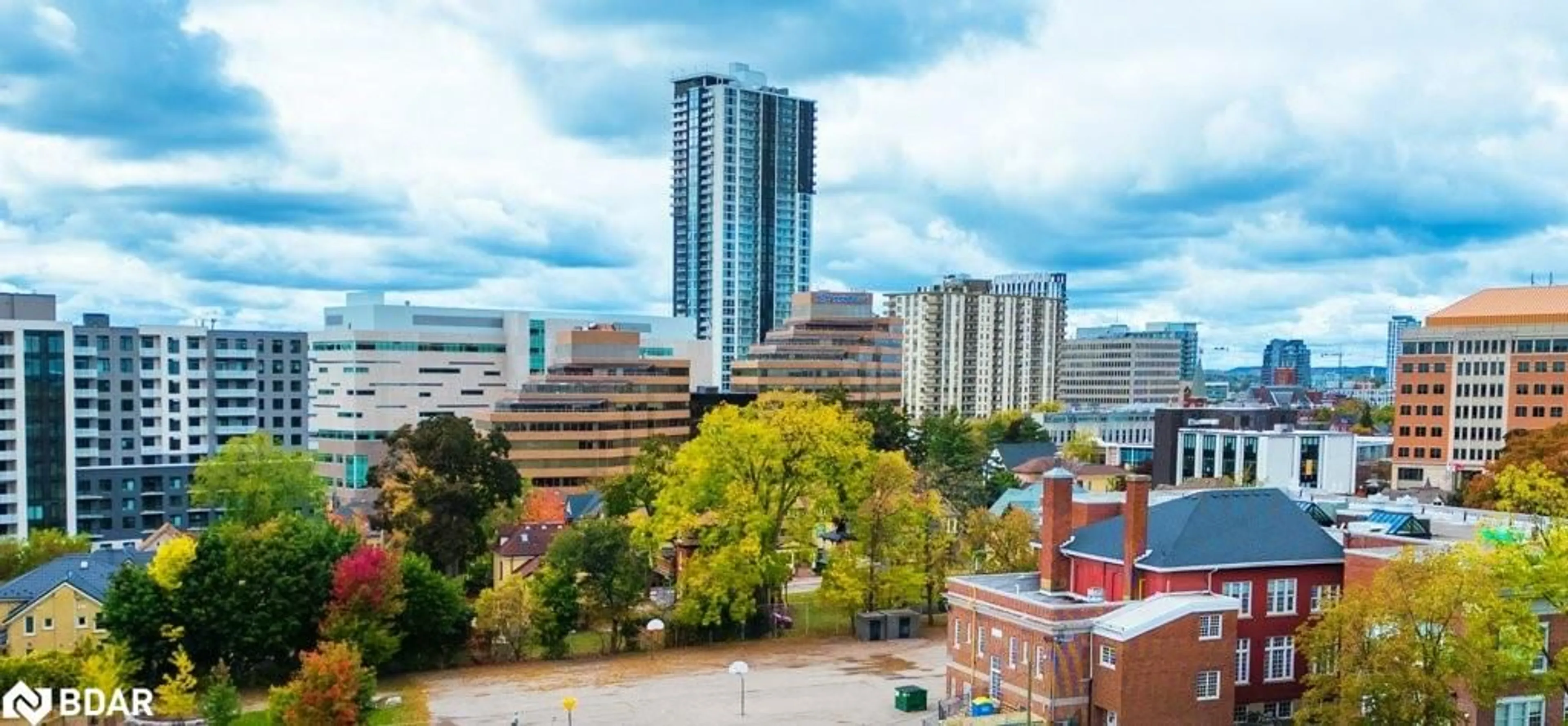 A pic from outside/outdoor area/front of a property/back of a property/a pic from drone, city buildings view from balcony for 60 Frederick St #903, Kitchener Ontario N2H 0C7