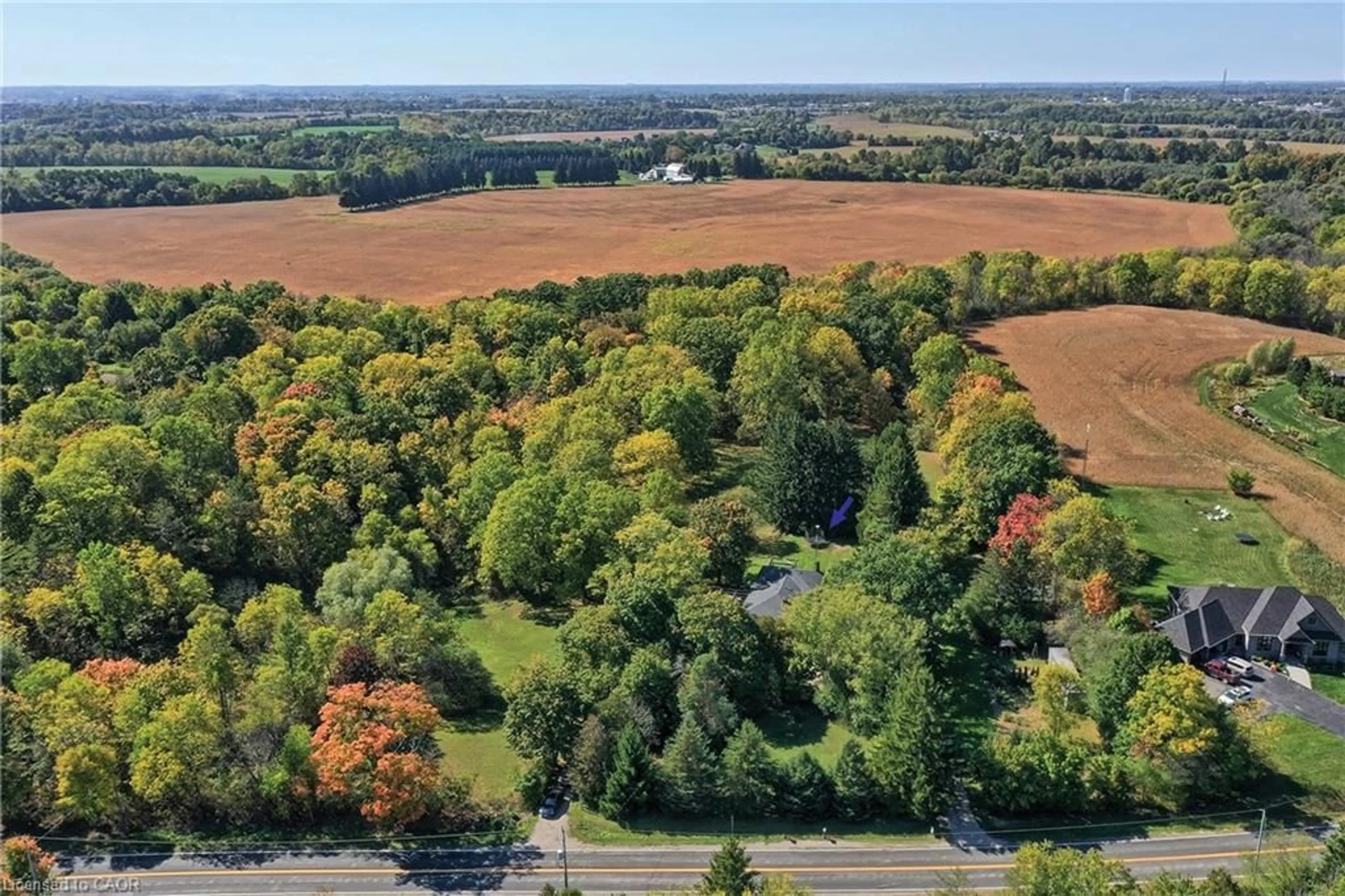 A pic from outside/outdoor area/front of a property/back of a property/a pic from drone, forest/trees view for 99 Mcbay Rd, Brantford Ontario N3T 5L4