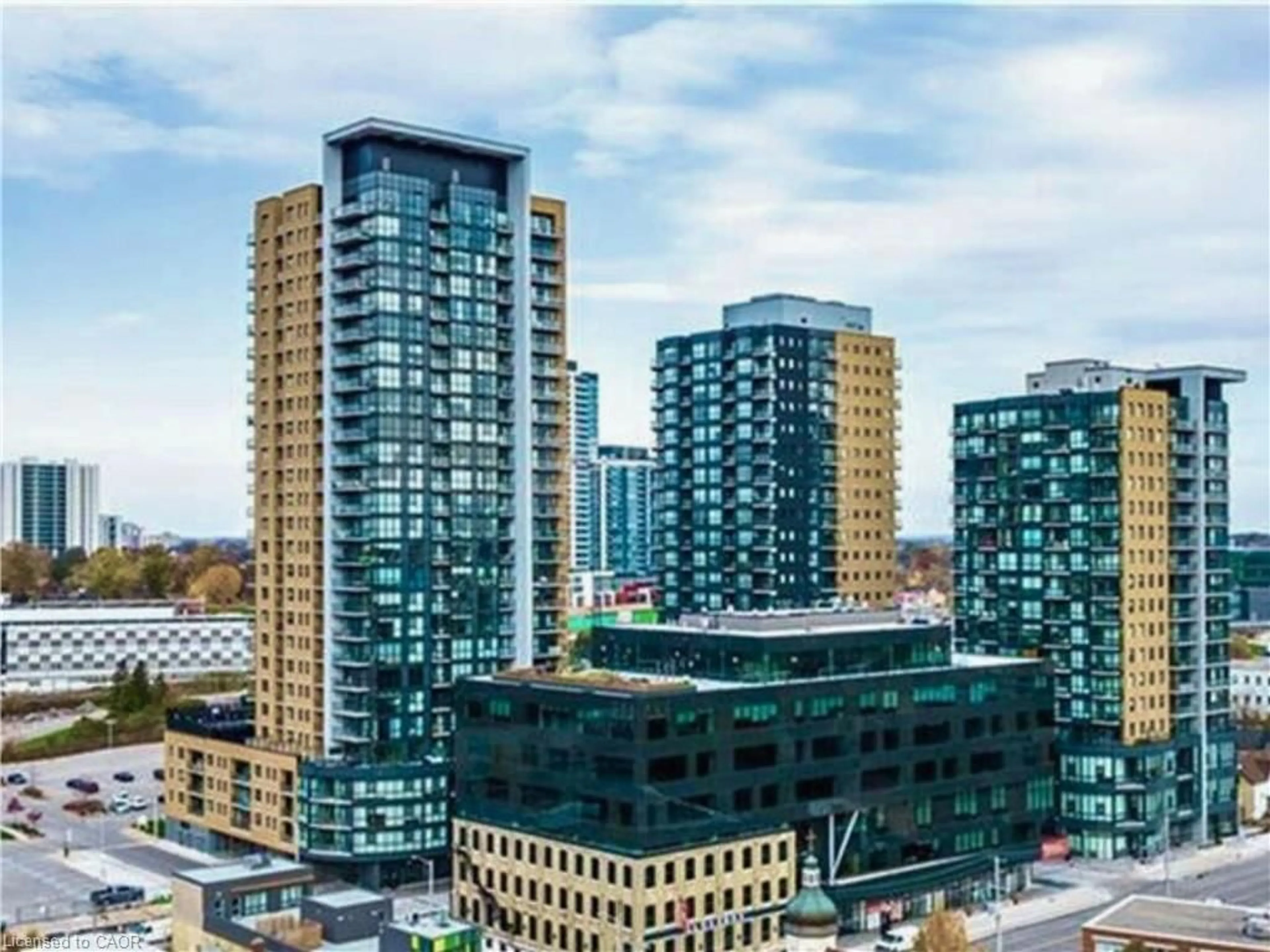 A pic from outside/outdoor area/front of a property/back of a property/a pic from drone, city buildings view from balcony for 108 Garment St #2110, Kitchener Ontario N2G 0E2