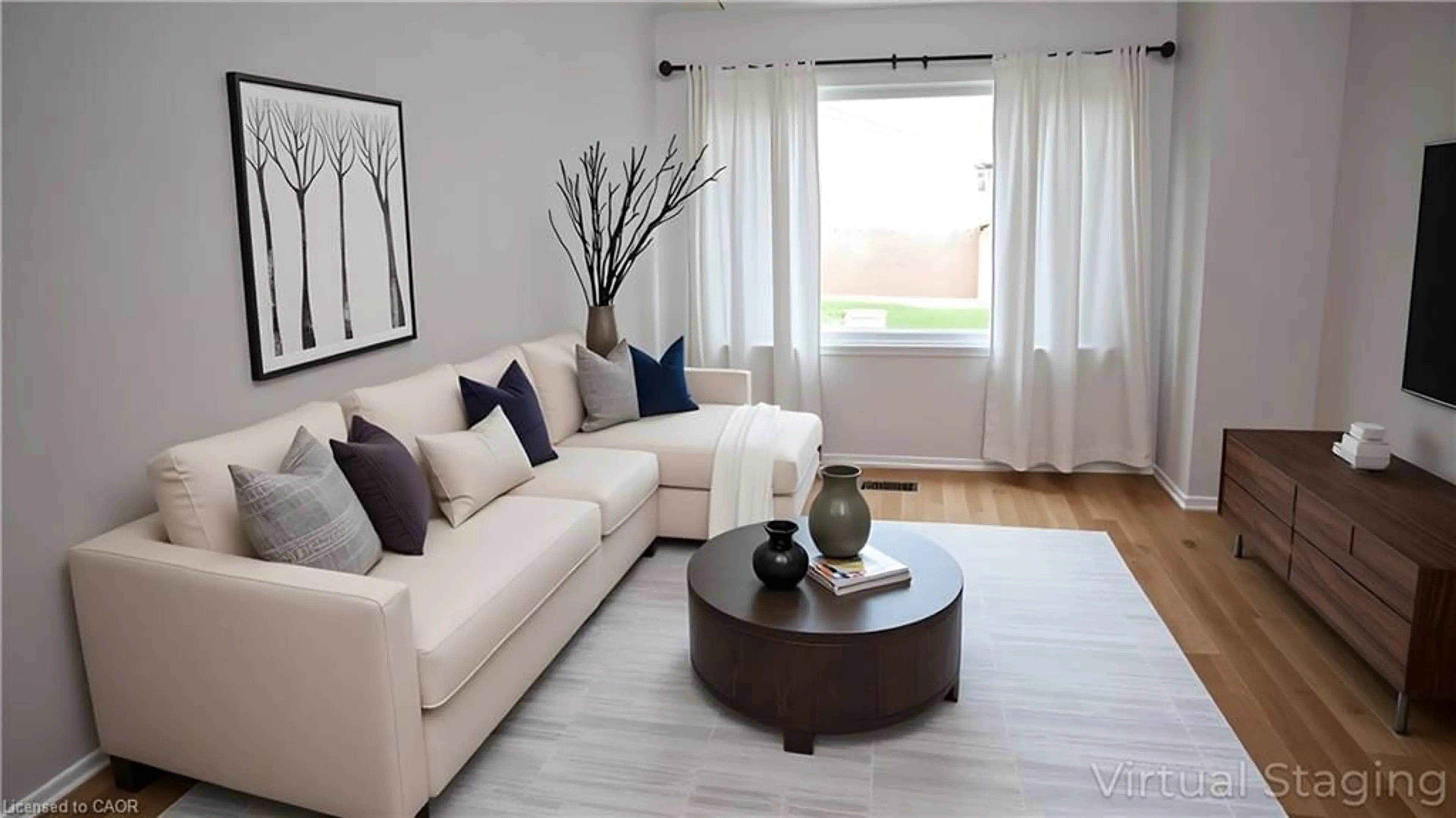 Living room with furniture, wood/laminate floor for 297 Bluevale St #B, Waterloo Ontario N2J 4H6