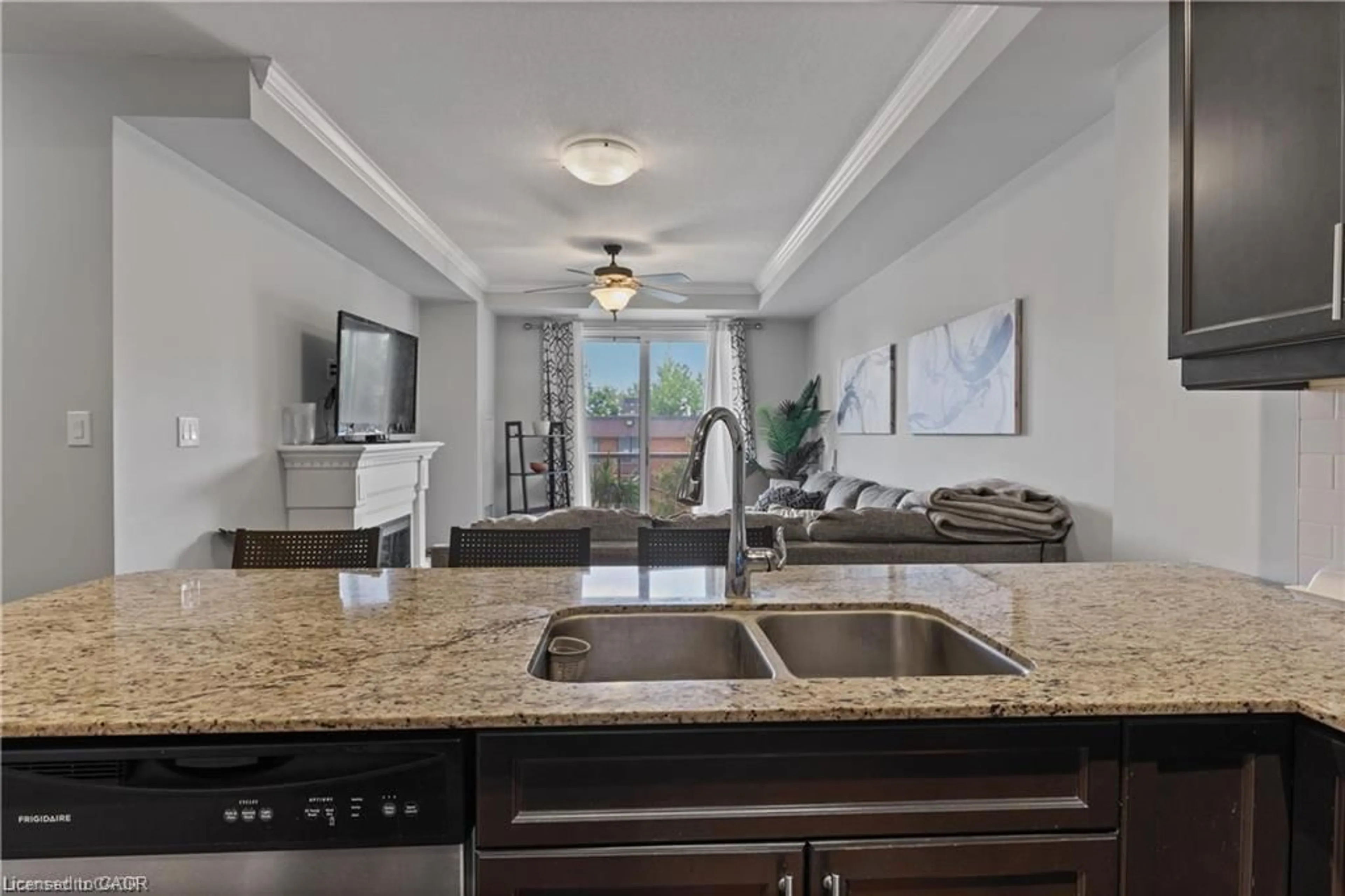 Open concept kitchen, ceramic/tile floor for 539 Belmont Ave #210, Kitchener Ontario N2M 0A2