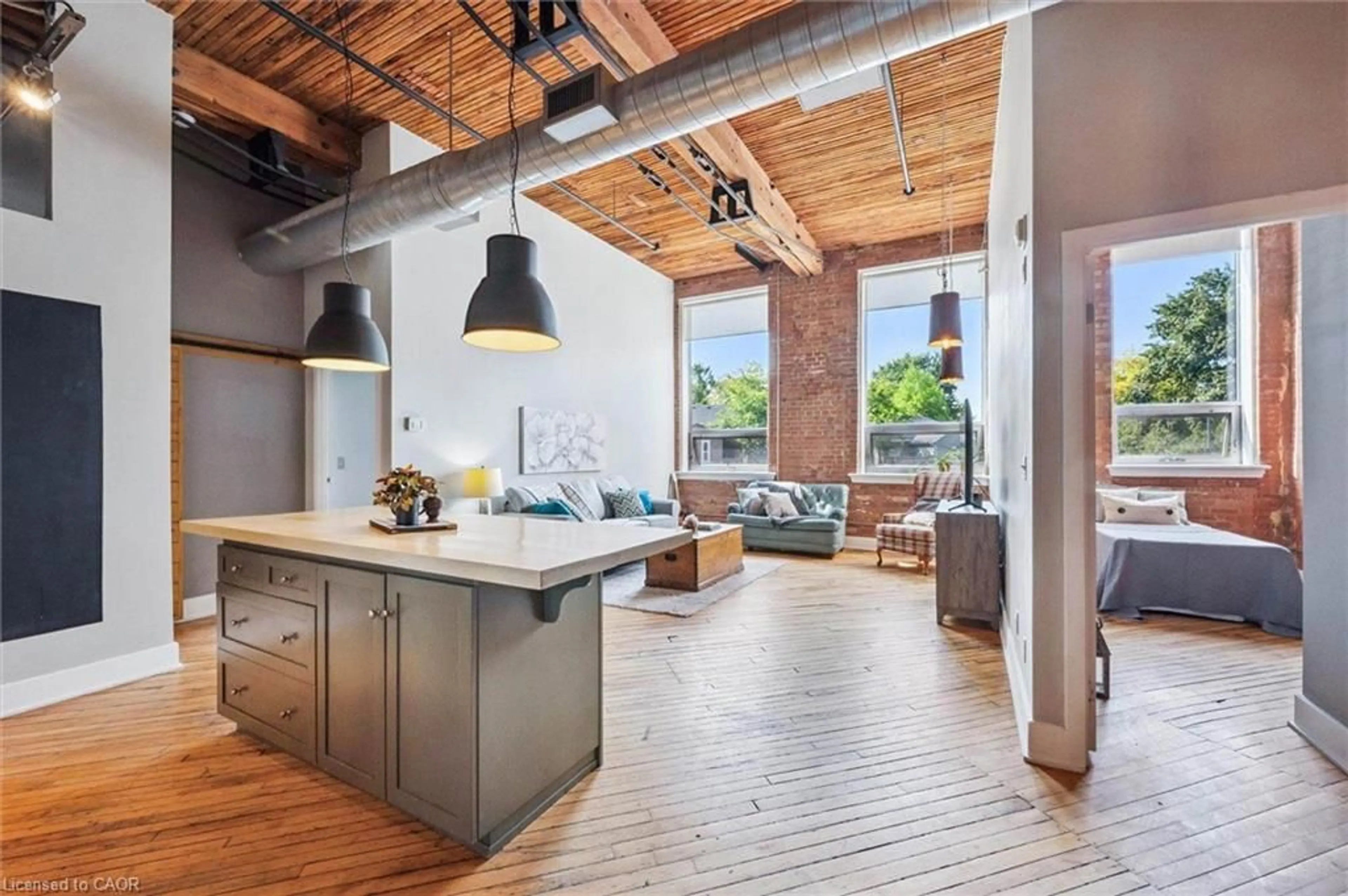 Open concept kitchen, cement floor for 26 Ontario St #122, Guelph Ontario N1E 7K1