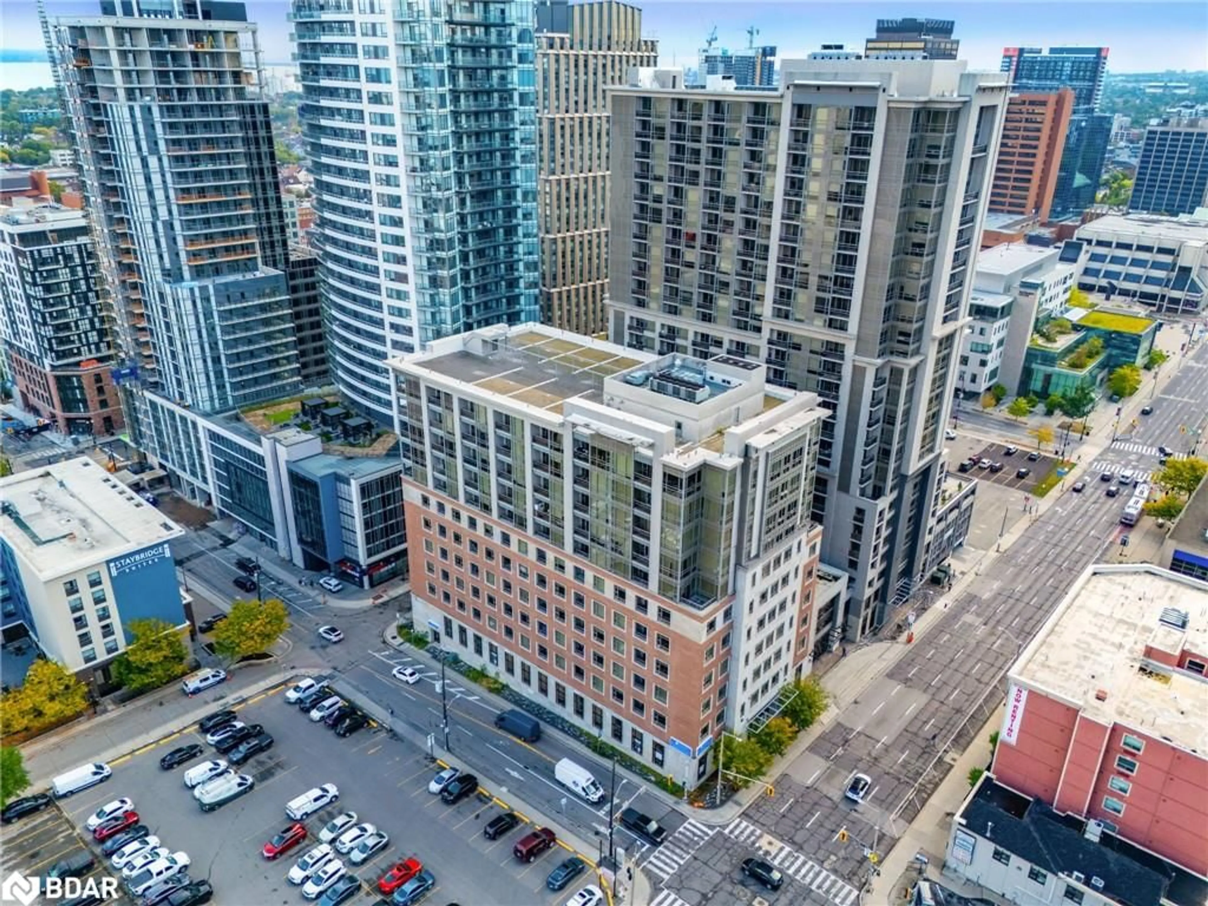 A pic from outside/outdoor area/front of a property/back of a property/a pic from drone, city buildings view from balcony for 150 Main St #505, Hamilton Ontario L8P 1H8
