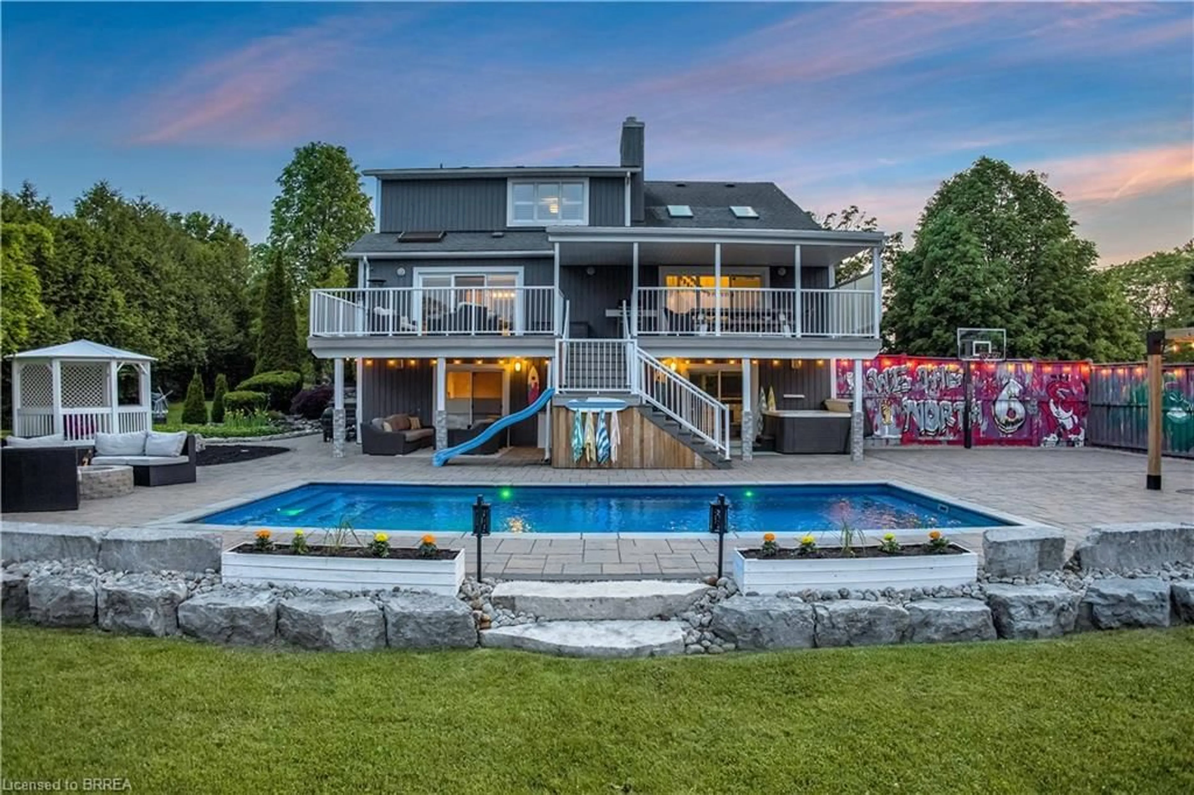 A pic from outside/outdoor area/front of a property/back of a property/a pic from drone, water/lake/river/ocean view for 5 Dundee Ave, New Dundee Ontario N0B 2E0