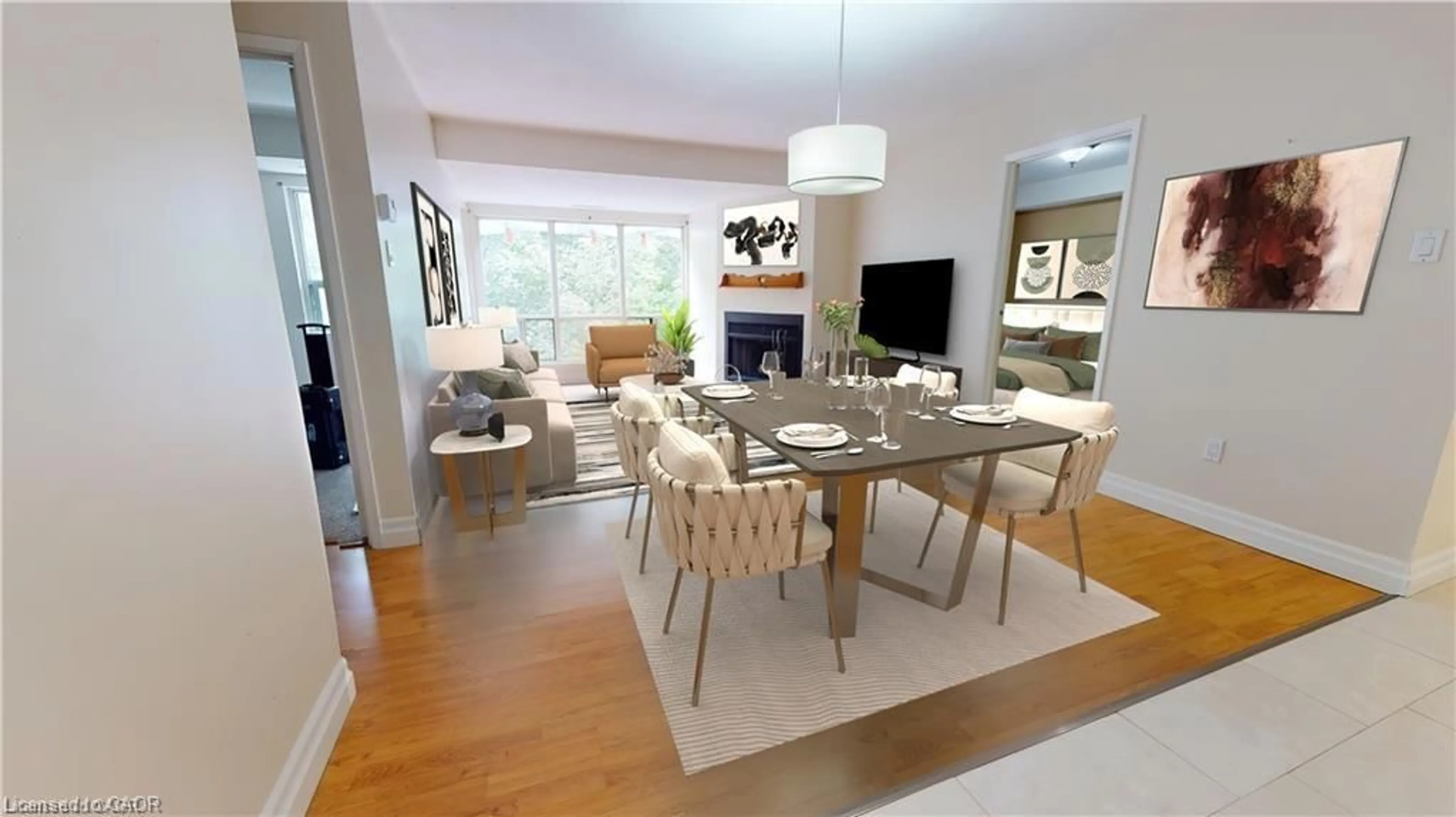 Living room with furniture, wood/laminate floor for 15 Hofstetter Ave #403, Kitchener Ontario N2A 3Z7