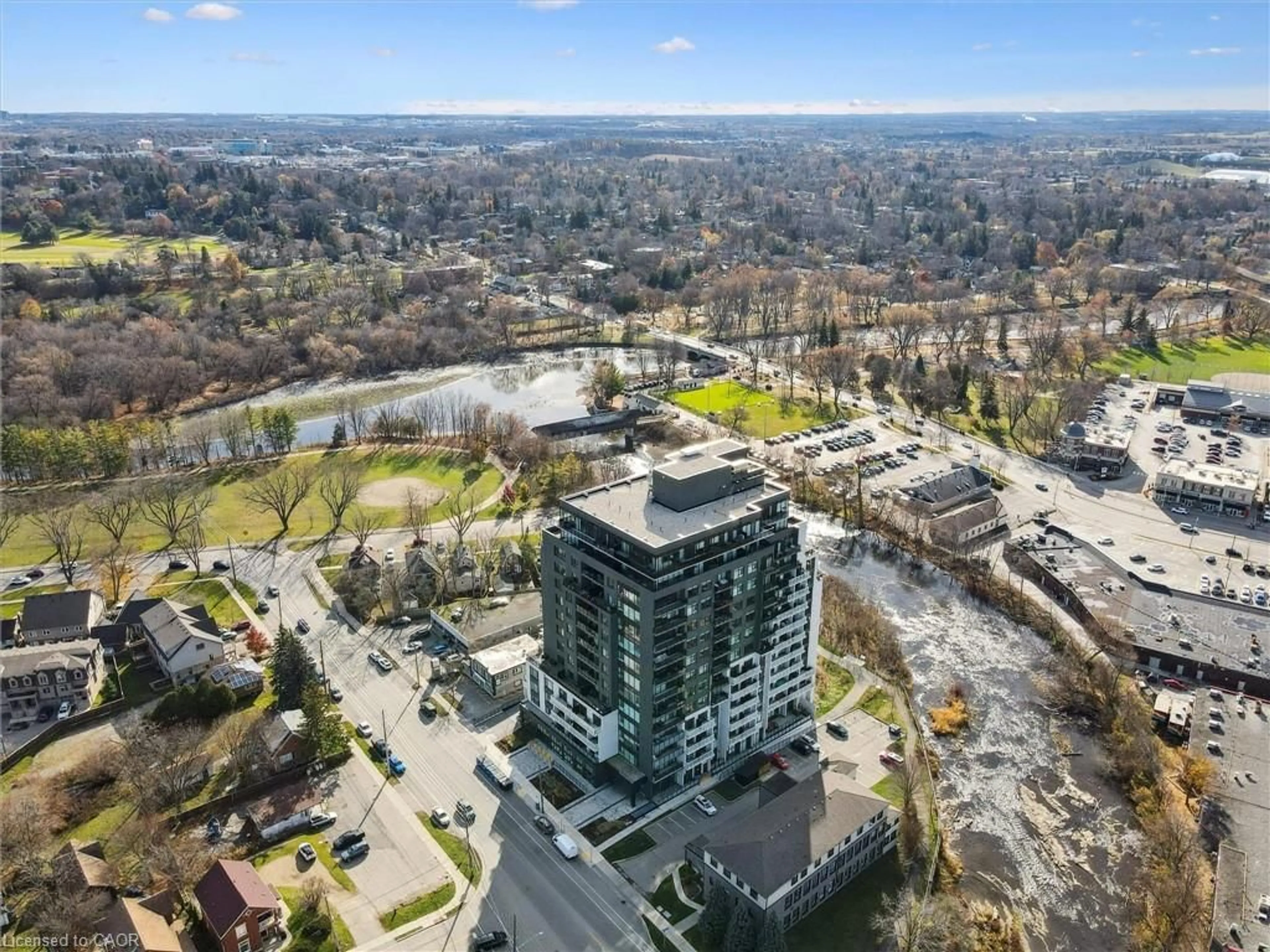 A pic from outside/outdoor area/front of a property/back of a property/a pic from drone, city buildings view from balcony for 71 Wyndham St #608, Guelph Ontario N1E 5R3