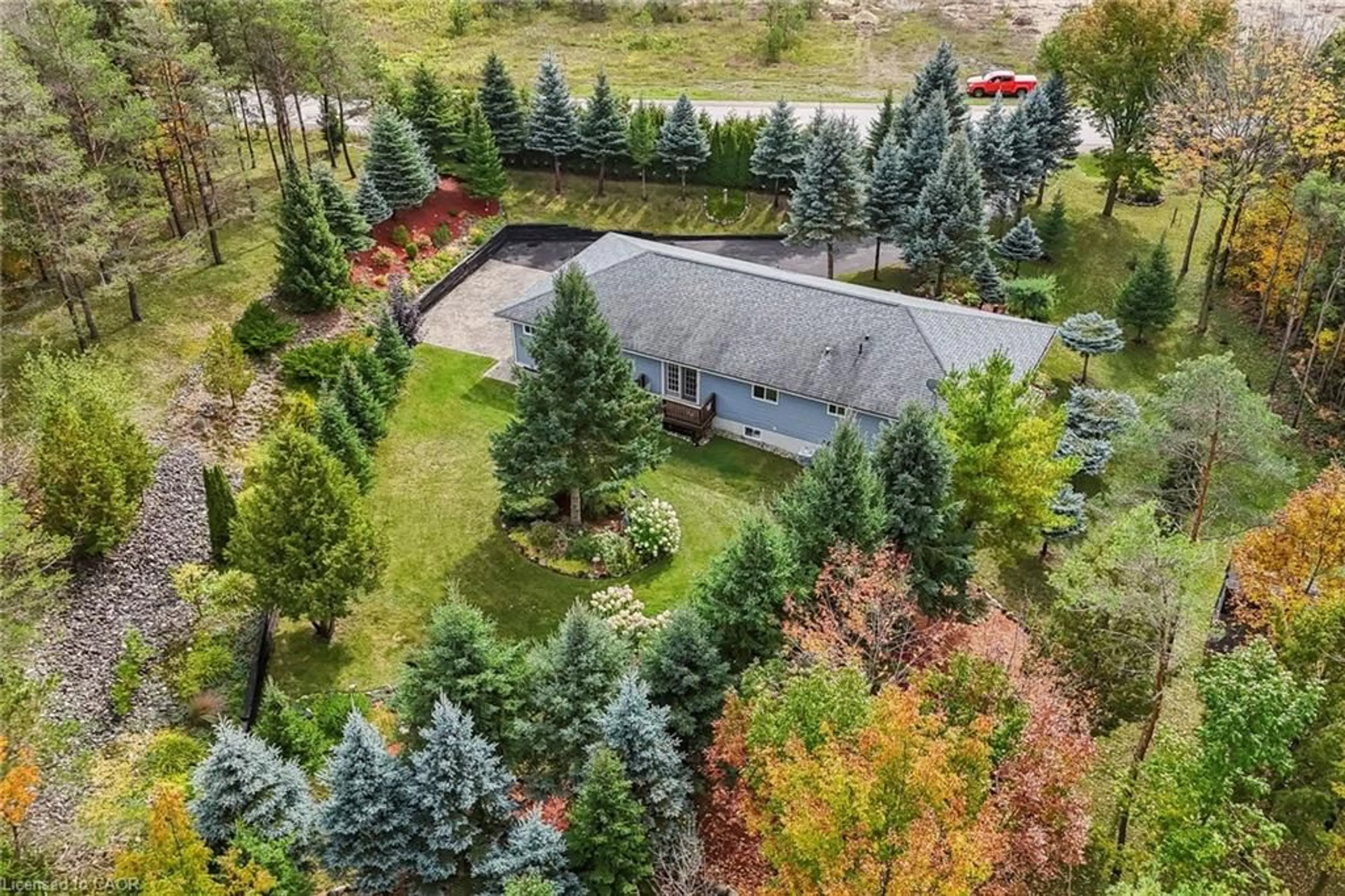 A pic from outside/outdoor area/front of a property/back of a property/a pic from drone, forest/trees view for 122769 Grey Road 9, West Grey Ontario N0G 1C0