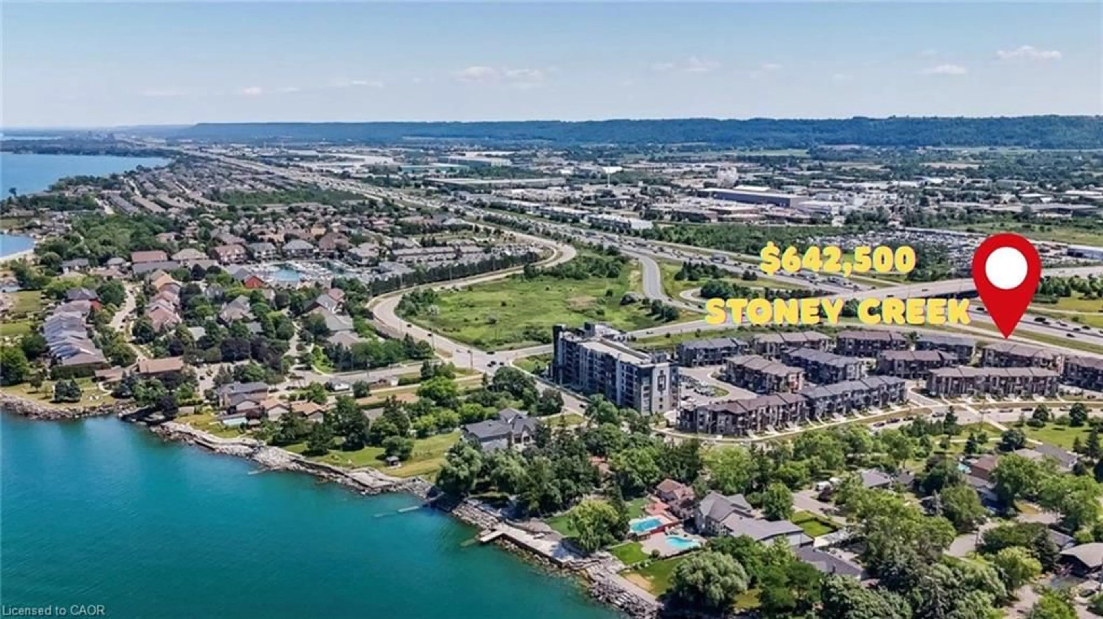 A pic from outside/outdoor area/front of a property/back of a property/a pic from drone, water/lake/river/ocean view for 590 North Service Rd #98, Stoney Creek Ontario L8E 0K5