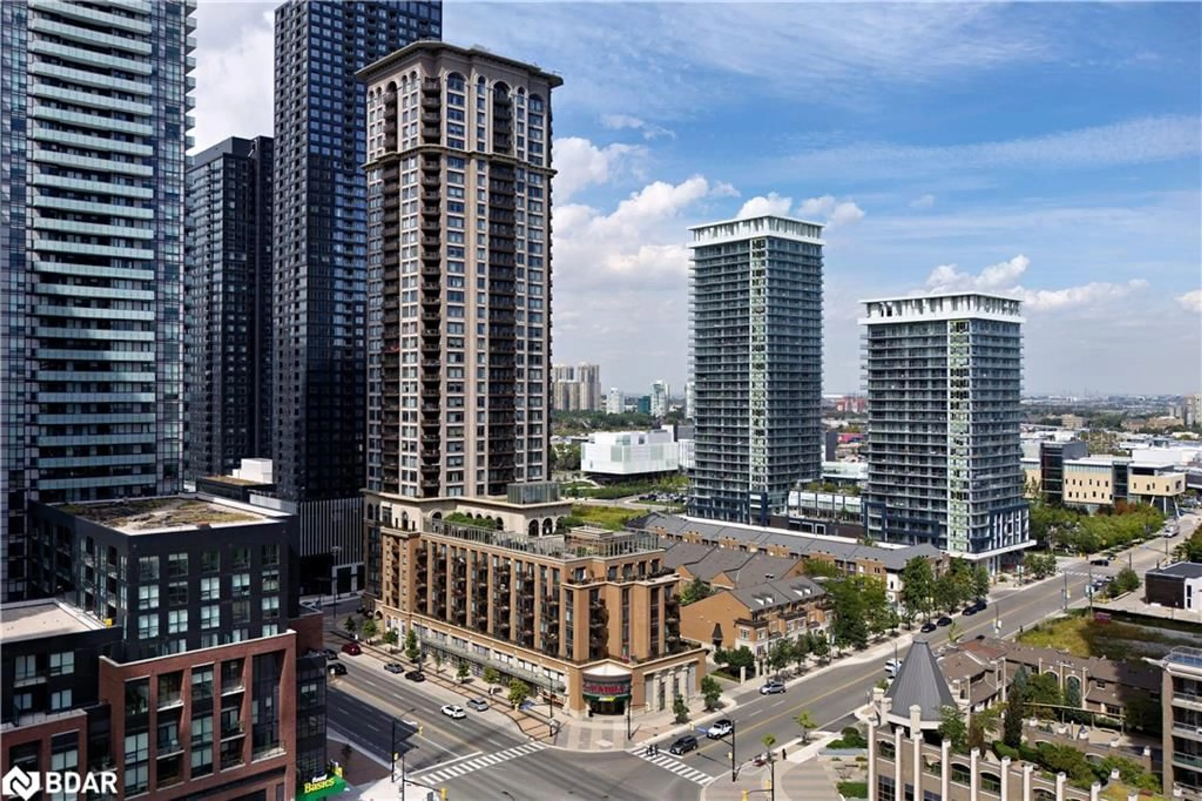 A pic from outside/outdoor area/front of a property/back of a property/a pic from drone, city buildings view from balcony for 385 Prince Of Wales Dr #307, Mississauga Ontario L5B 0C6