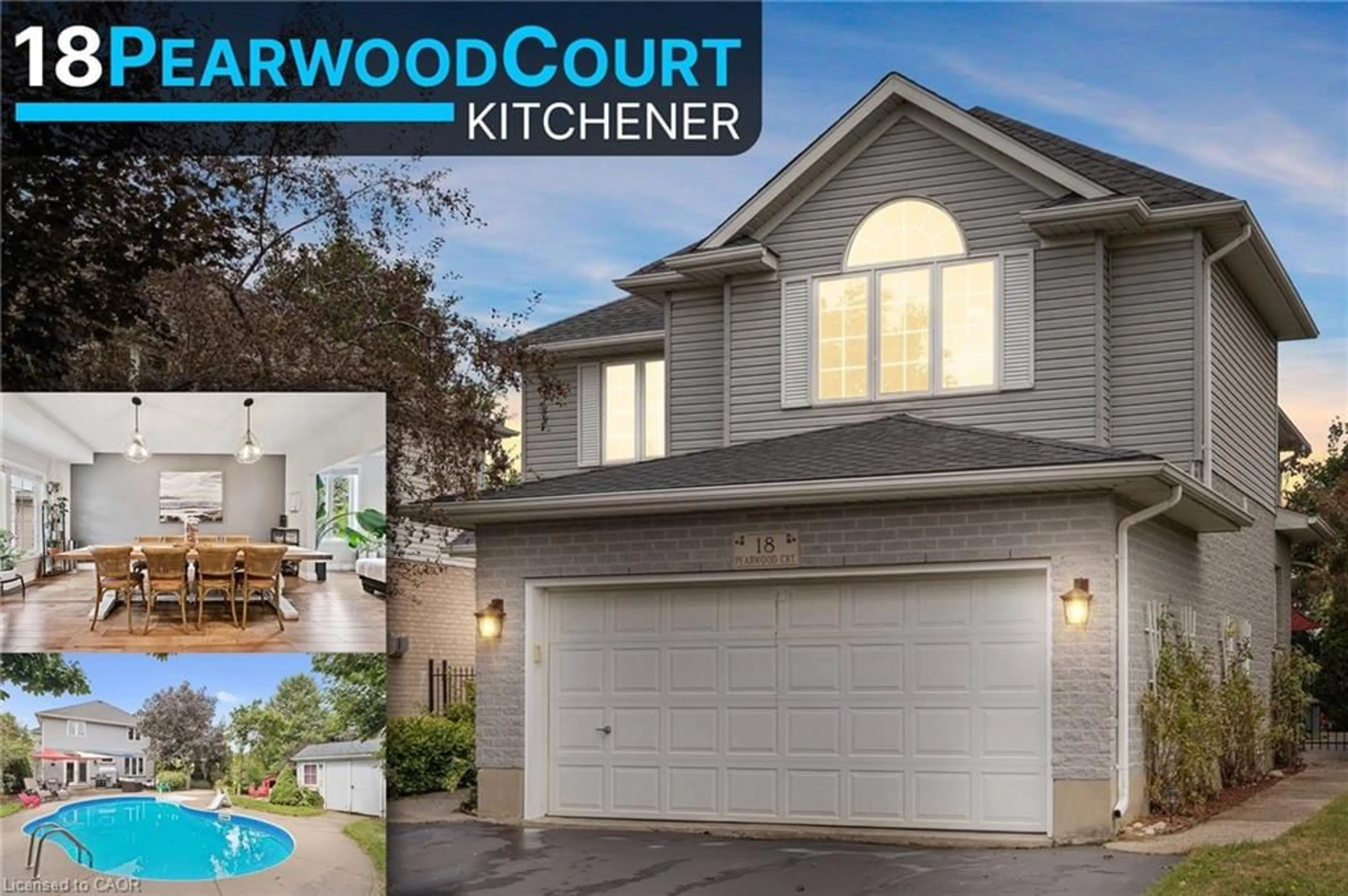 Home with vinyl exterior material, street for 18 Pearwood Crt, Kitchener Ontario N2P 2L1
