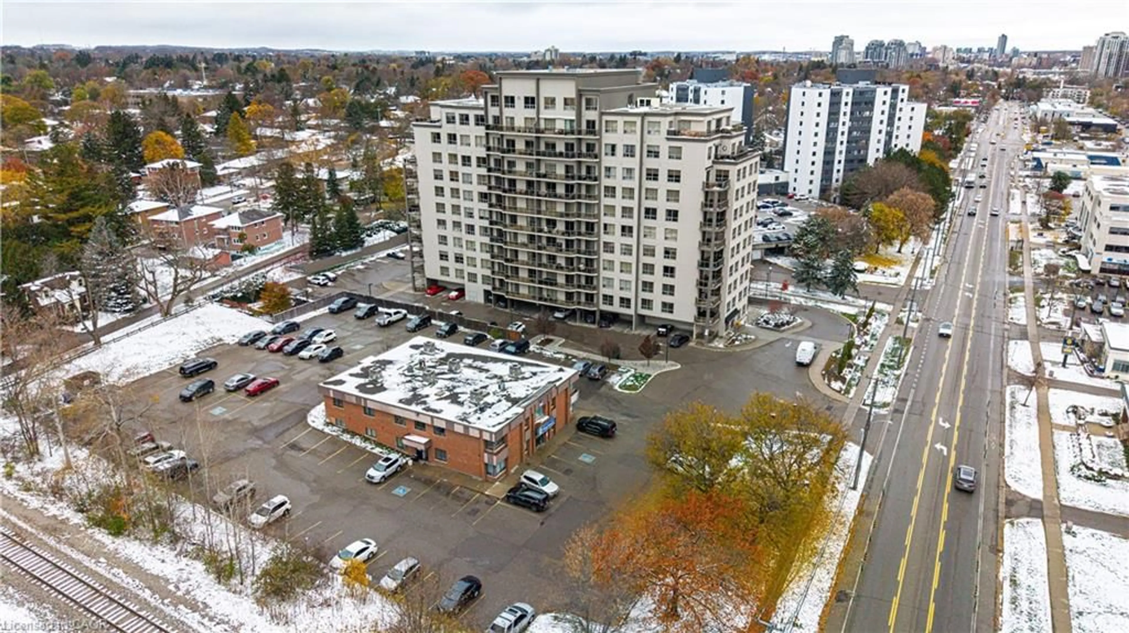 A pic from outside/outdoor area/front of a property/back of a property/a pic from drone, city buildings view from balcony for 539 Belmont Ave #608, Kitchener Ontario N2M 0A2