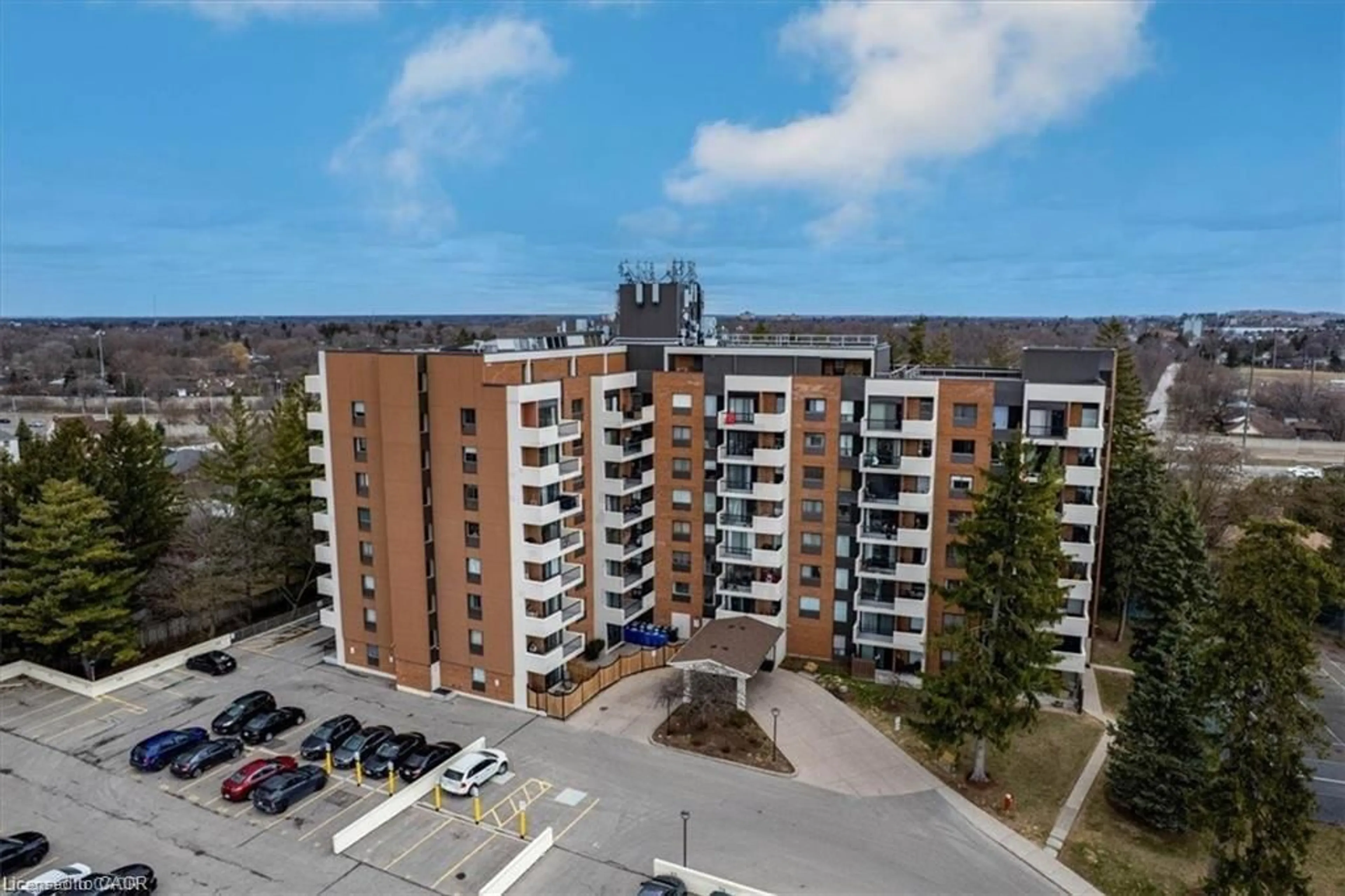 A pic from outside/outdoor area/front of a property/back of a property/a pic from drone, city buildings view from balcony for 260 Sheldon Ave #609, Kitchener Ontario N2H 6P2