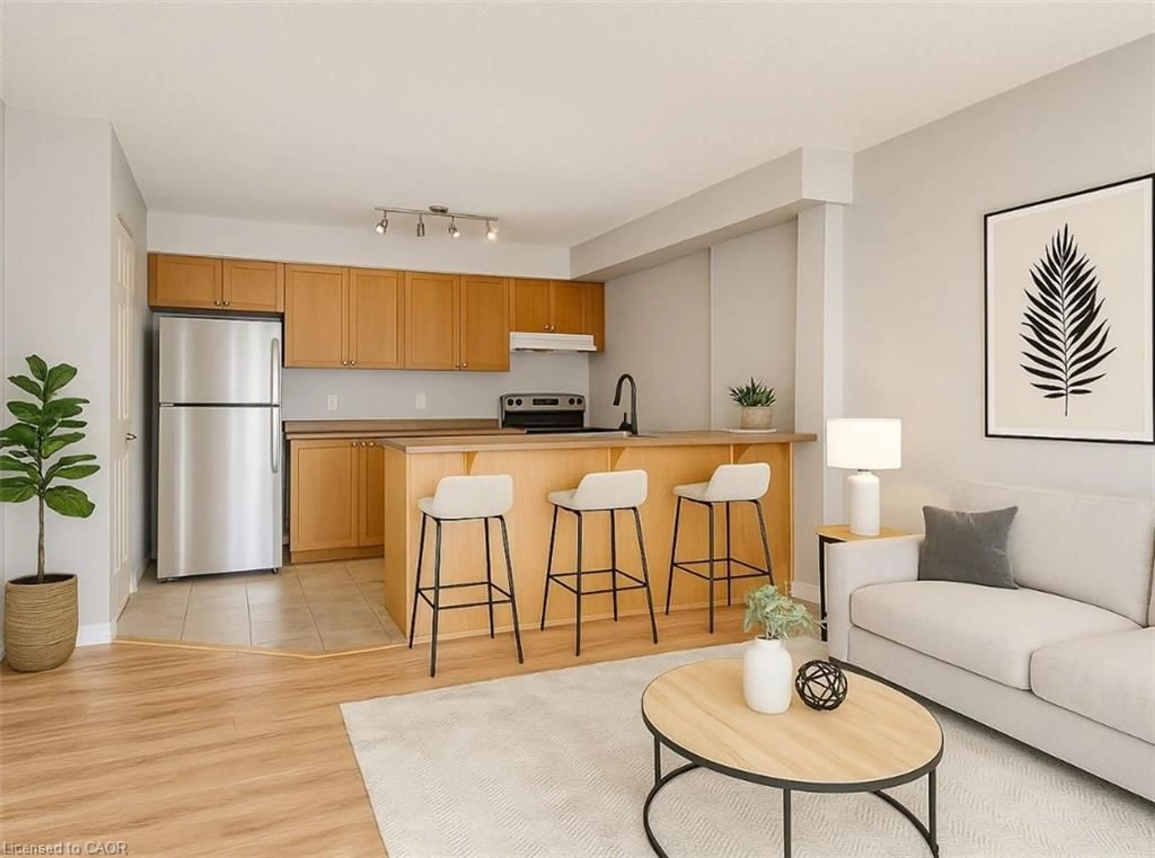 Open concept kitchen, wood/laminate floor for 75 Shipway Ave #209, Newcastle Ontario L1B 0B8