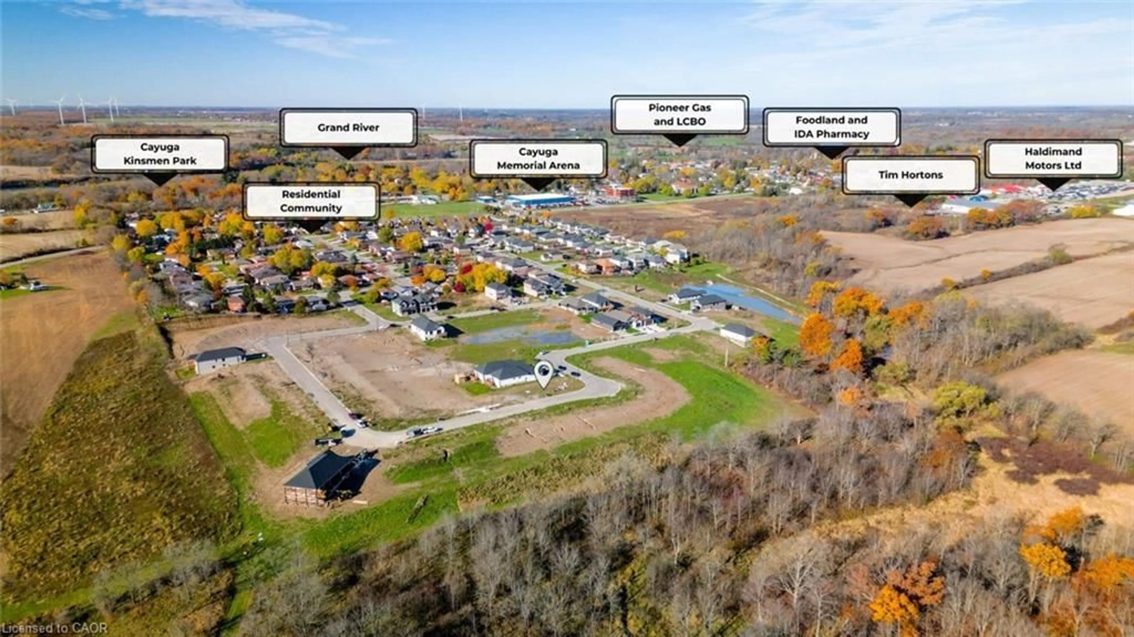 A pic from outside/outdoor area/front of a property/back of a property/a pic from drone, water/lake/river/ocean view for 86 Pike Creek Dr, Cayuga Ontario N0E 1E0