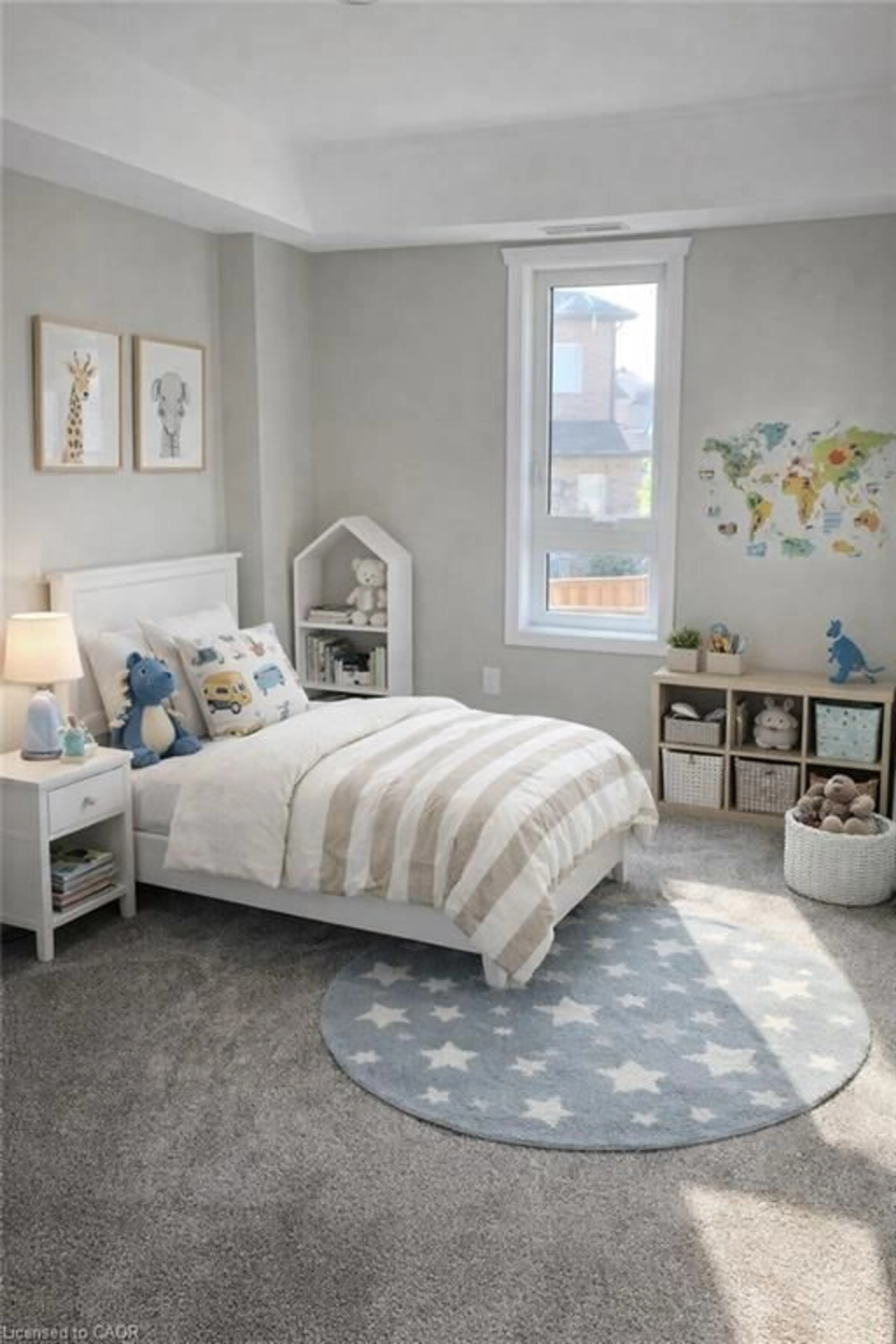 Bedroom with bed, carpet floor for 1331 Countrystone Dr #B5, Kitchener Ontario N2N 3R9