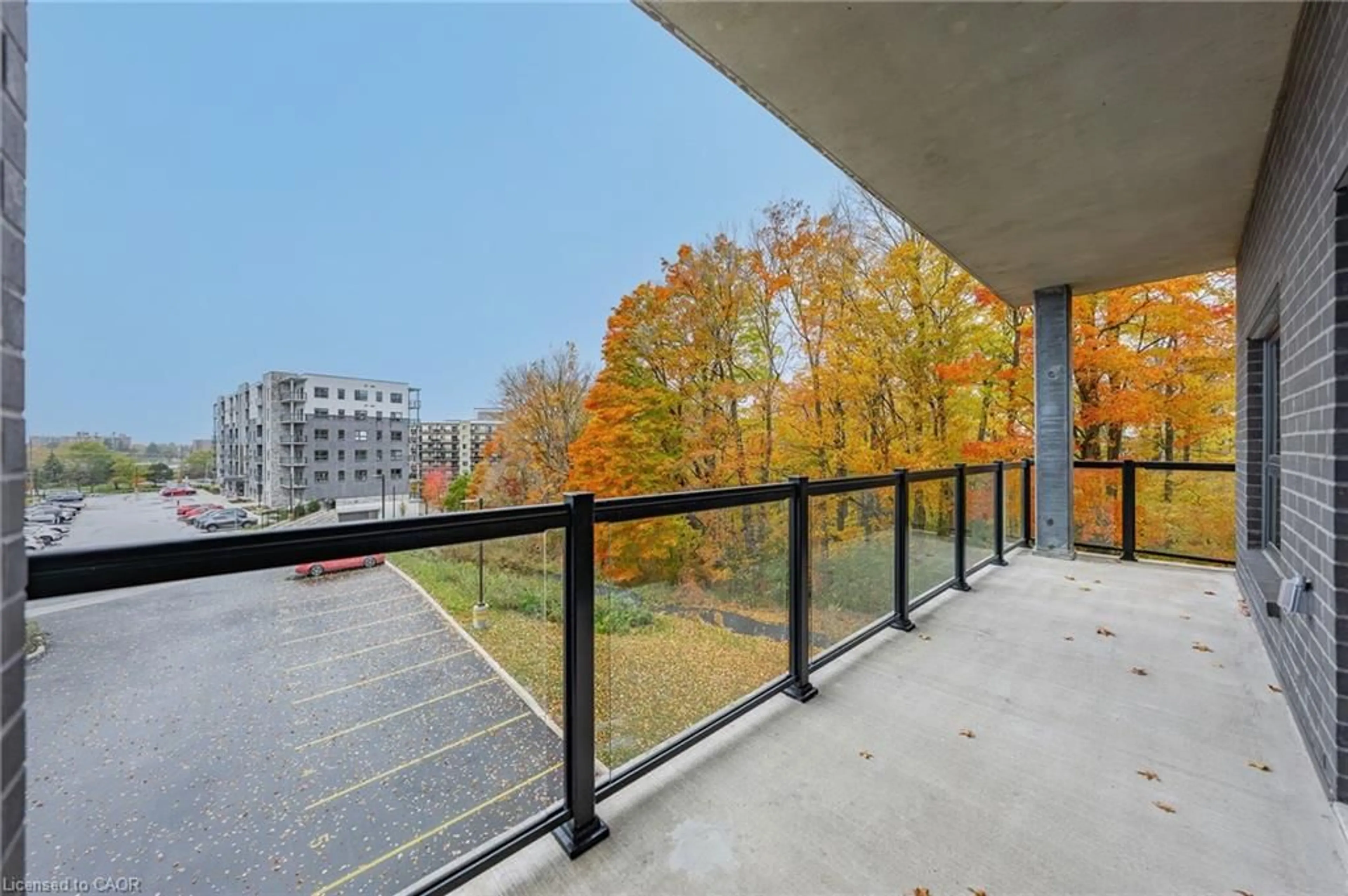 Balcony in the apartment, city buildings view from balcony for 1100 Lackner Pl #206, Kitchener Ontario N2A 0M1