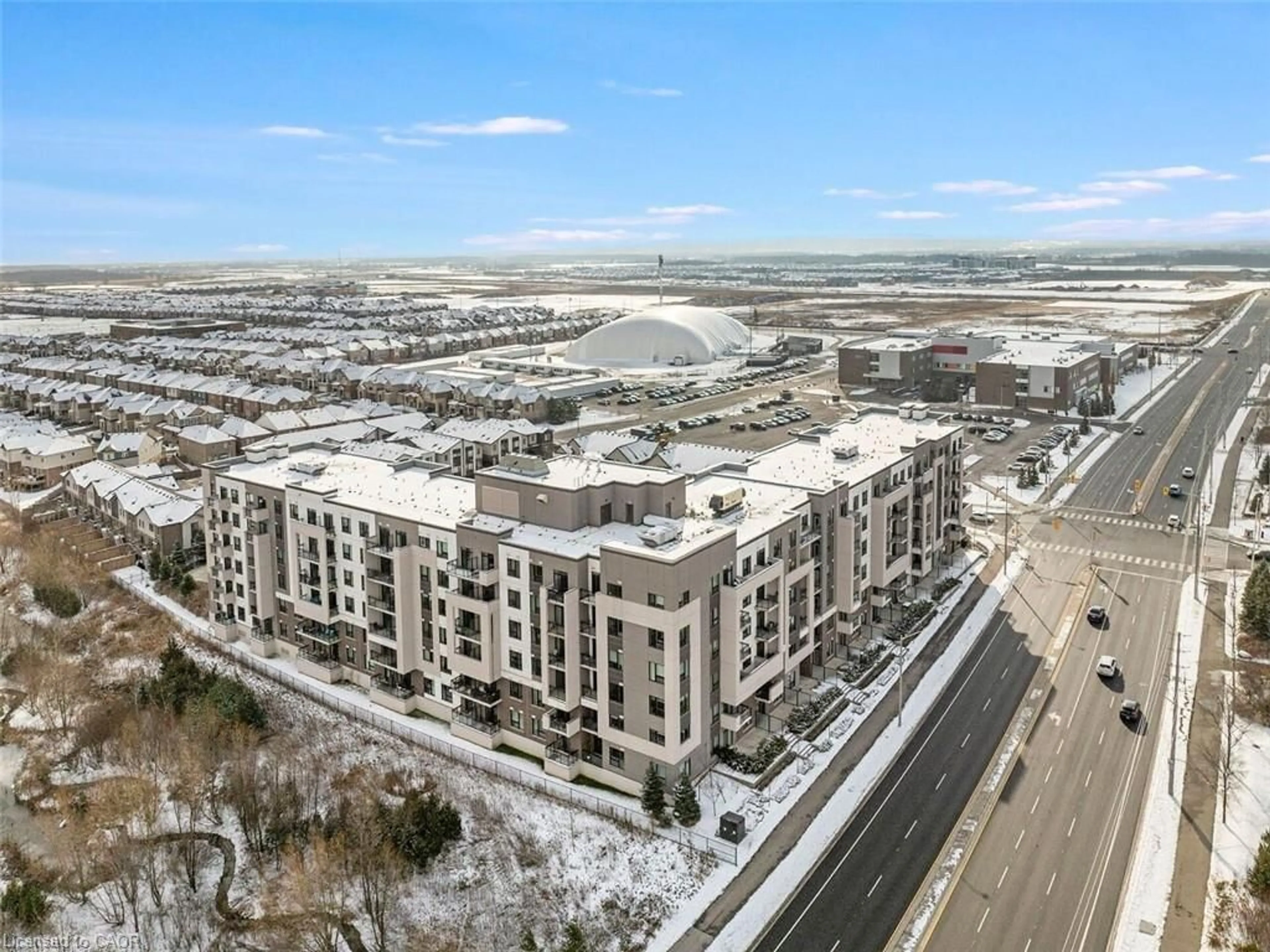 A pic from outside/outdoor area/front of a property/back of a property/a pic from drone, city buildings view from balcony for 1105 Leger Way #412, Milton Ontario L9E 1K7