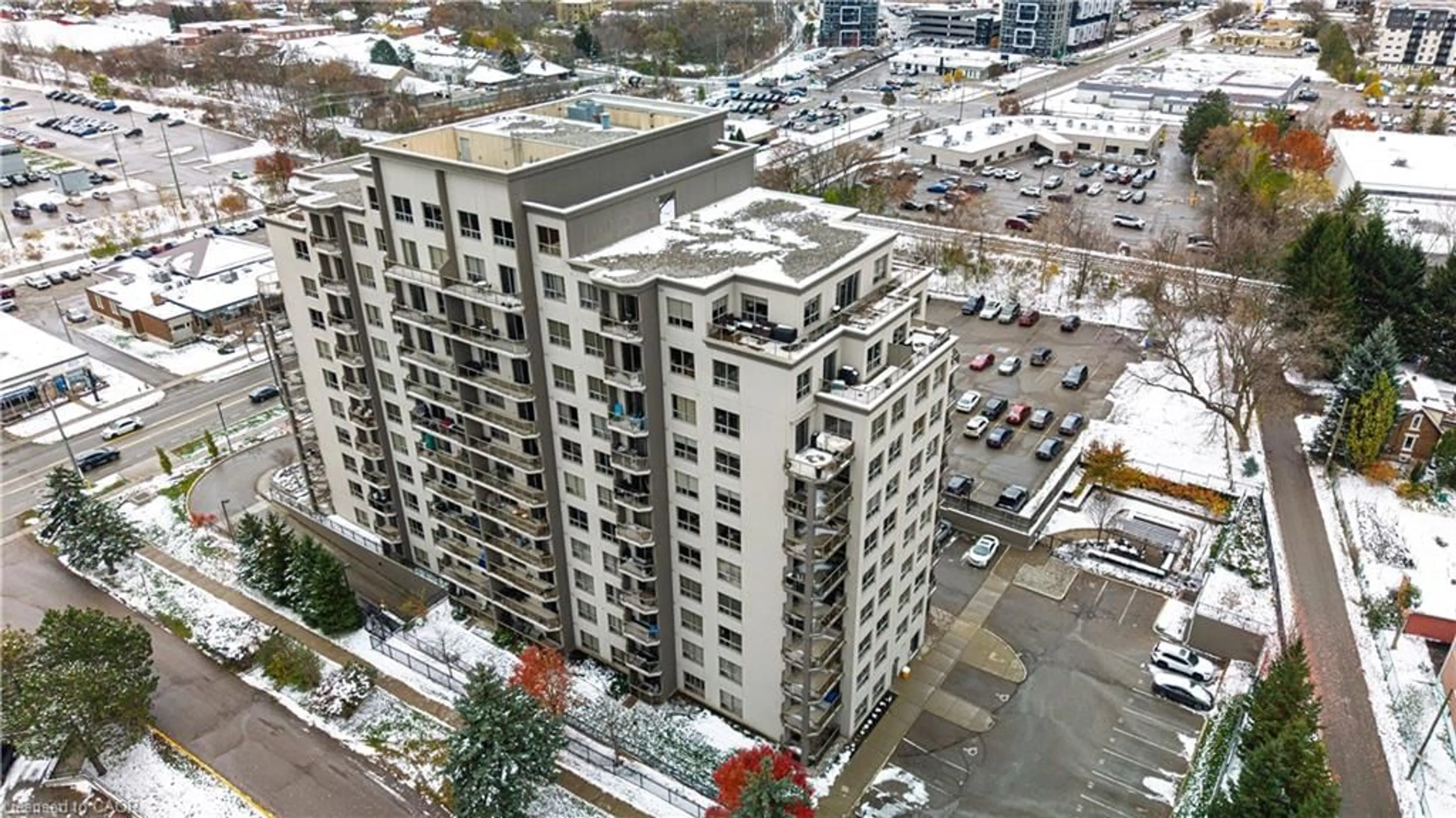 A pic from outside/outdoor area/front of a property/back of a property/a pic from drone, city buildings view from balcony for 539 Belmont Ave #608, Kitchener Ontario N2M 0A2