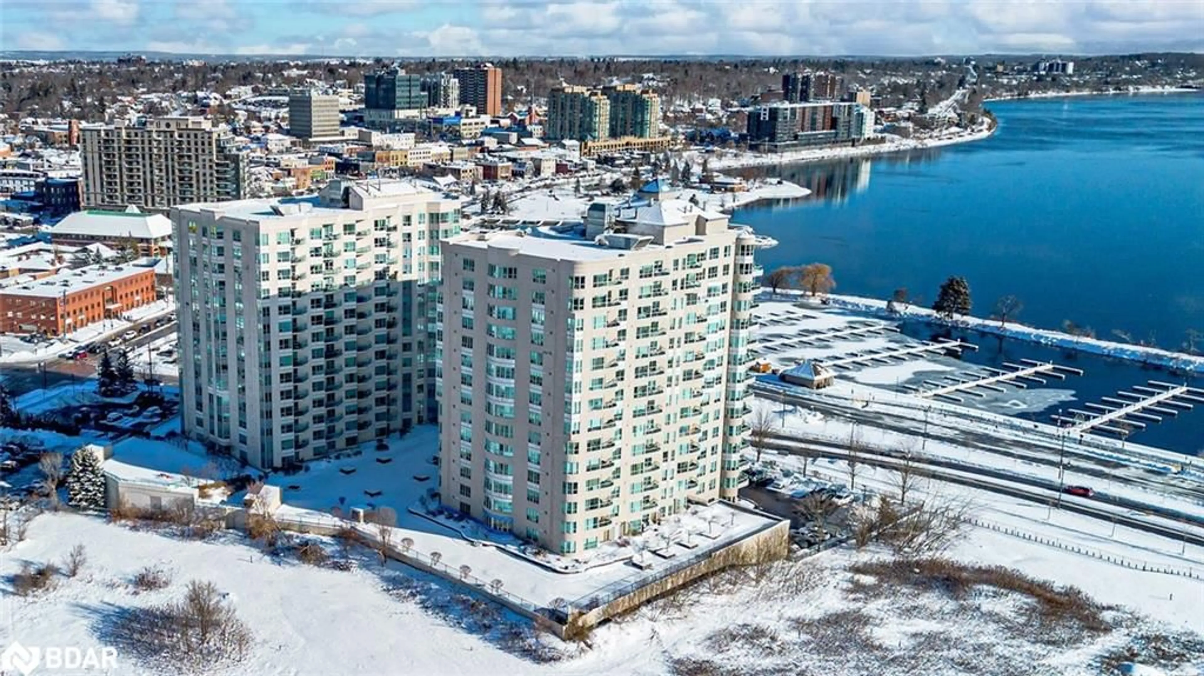 A pic from outside/outdoor area/front of a property/back of a property/a pic from drone, water/lake/river/ocean view for 2 Toronto St #401, Barrie Ontario L4N 9R2