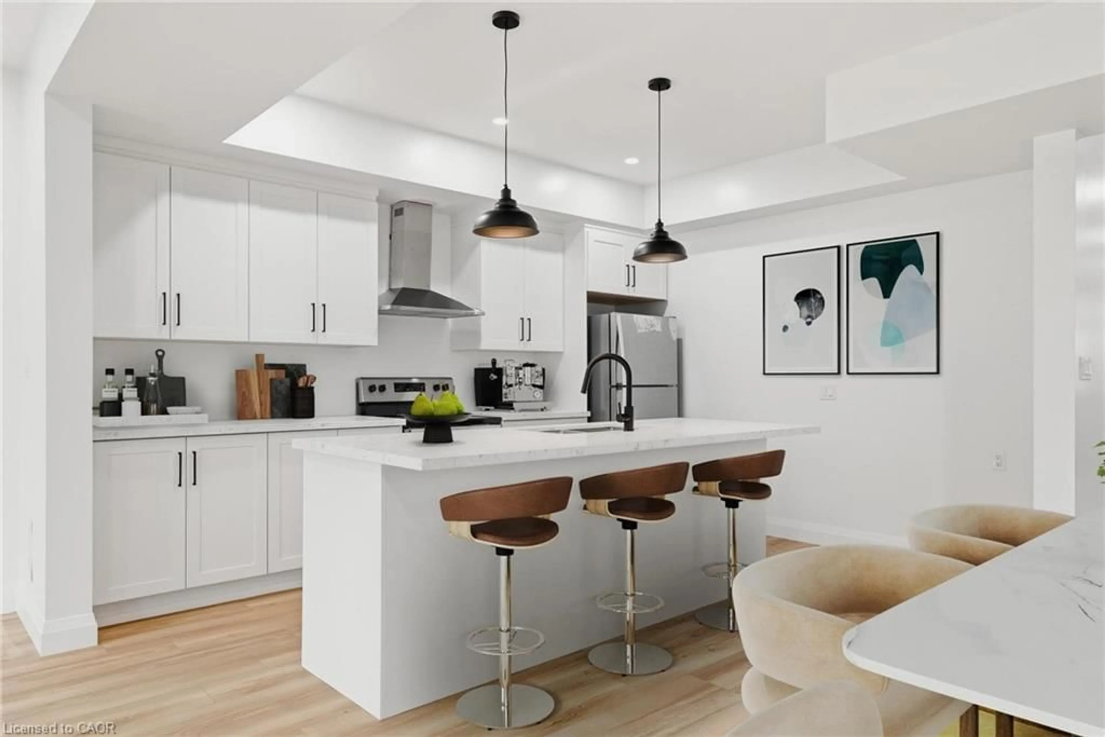 Open concept kitchen, wood/laminate floor for 135 Pugh St, Milverton Ontario N0K 1M0