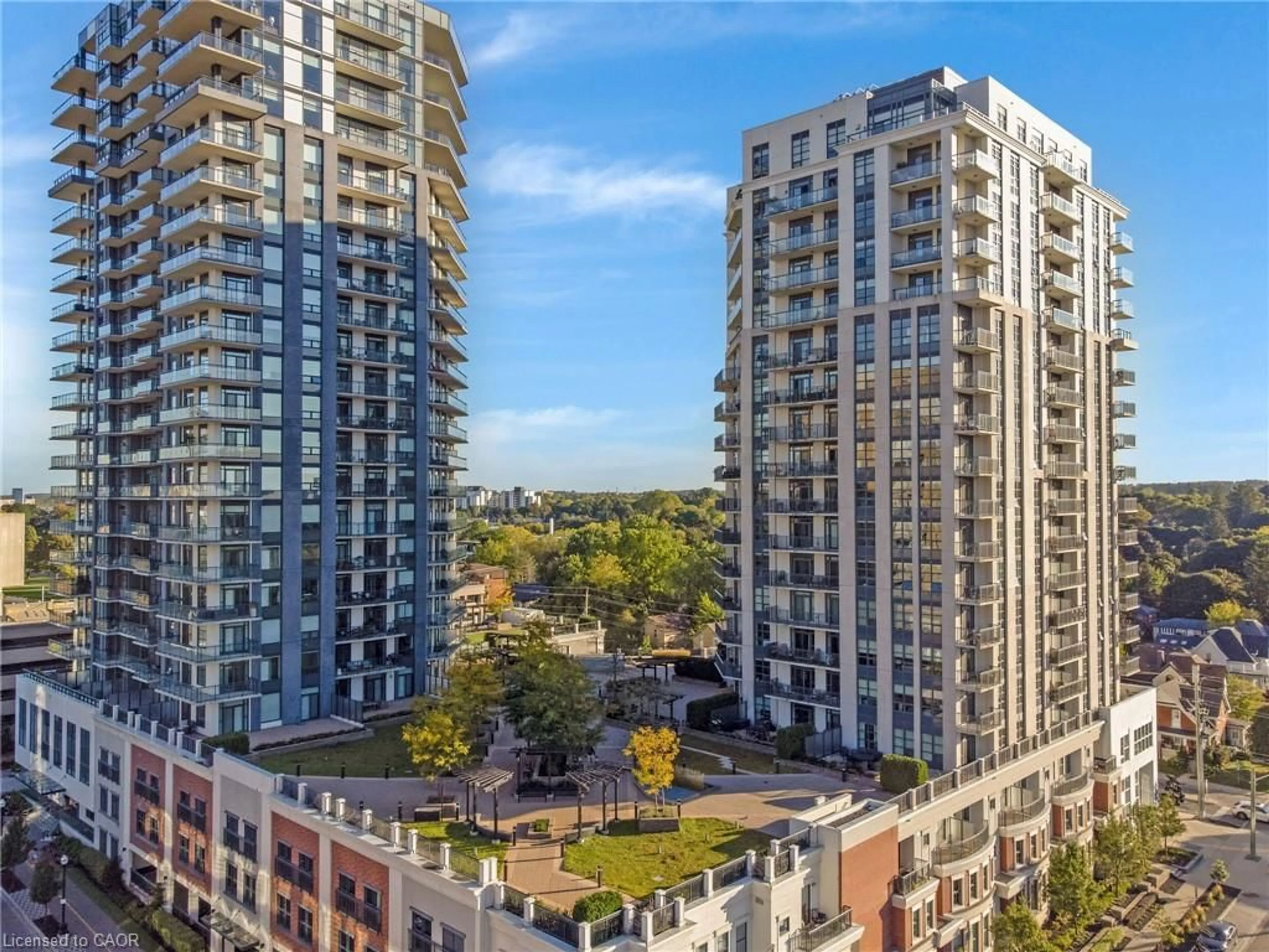 A pic from outside/outdoor area/front of a property/back of a property/a pic from drone, city buildings view from balcony for 144 Park St #1009, Waterloo Ontario N2L 0B6