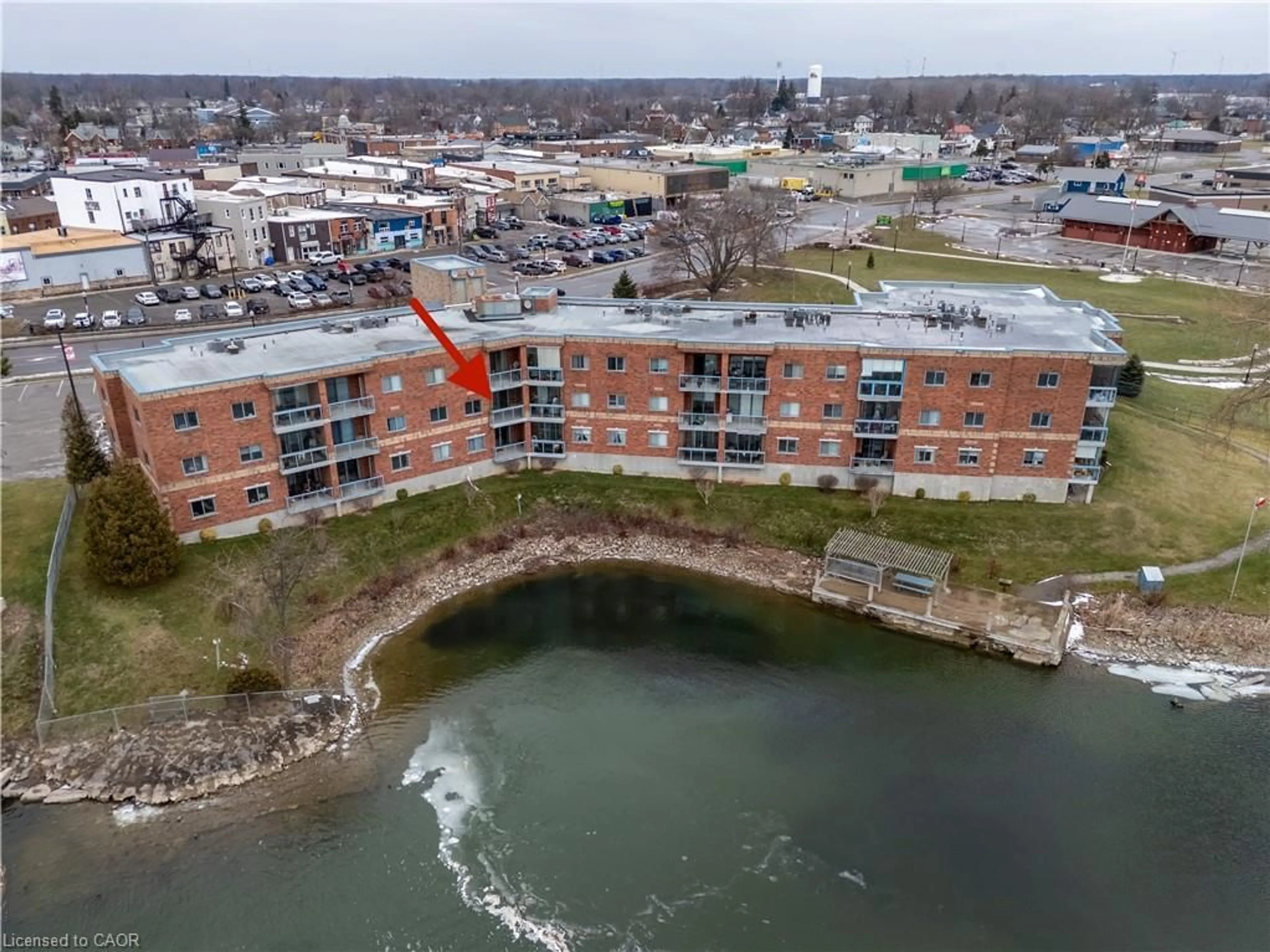 A pic from outside/outdoor area/front of a property/back of a property/a pic from drone, water/lake/river/ocean view for 210 Main St #203, Dunnville Ontario N1A 3G7