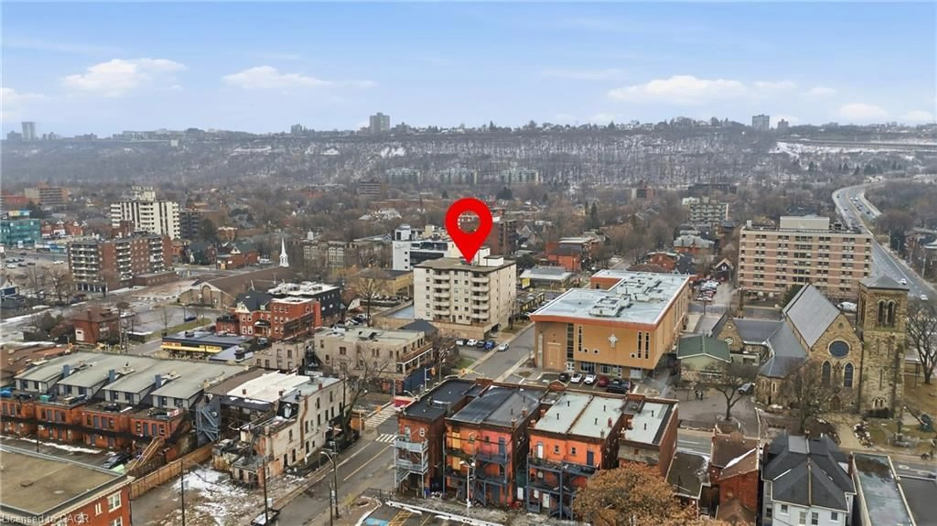 A pic from outside/outdoor area/front of a property/back of a property/a pic from drone, city buildings view from balcony for 21 East Ave #601, Hamilton Ontario L8N 2T3