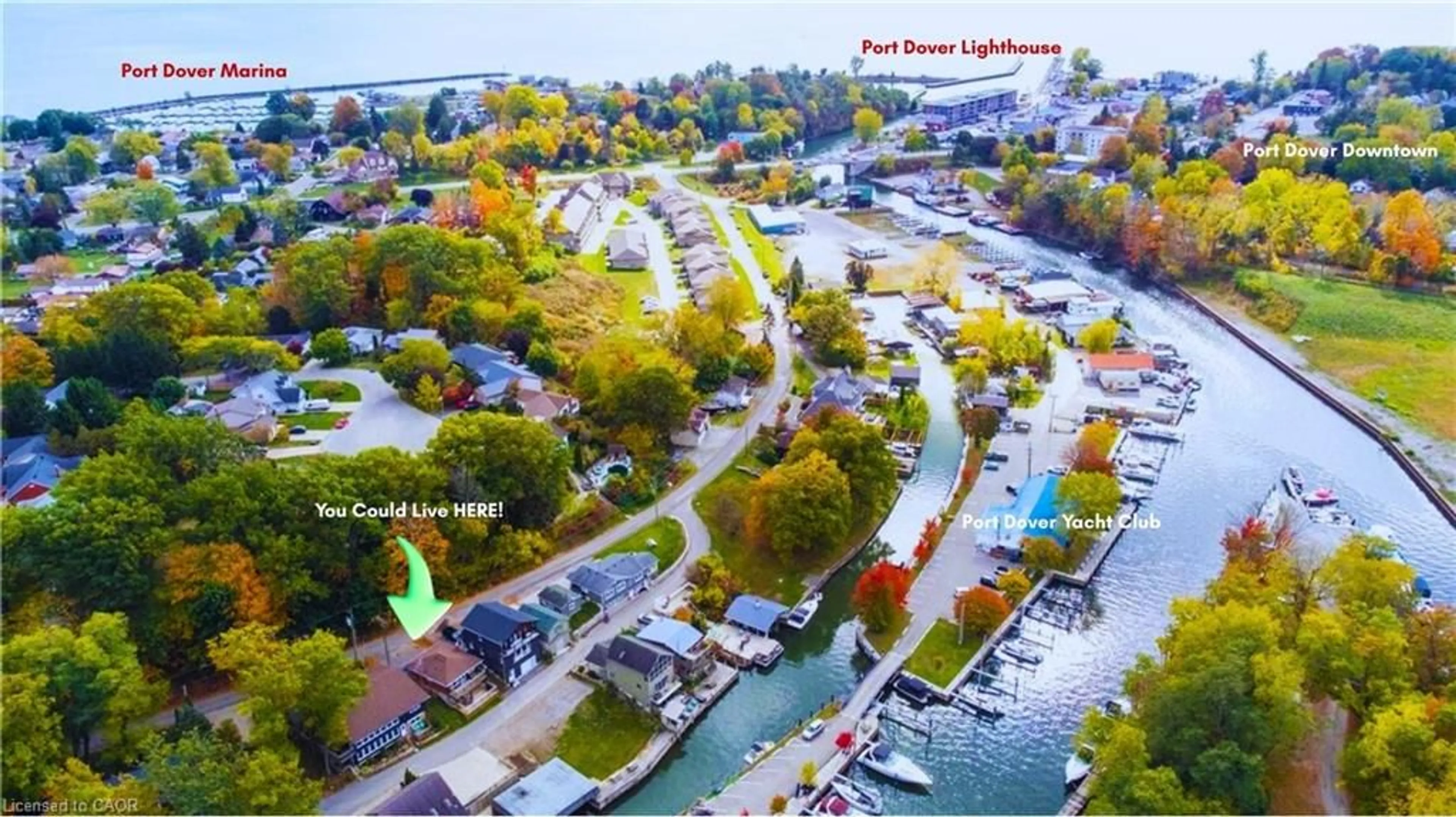A pic from outside/outdoor area/front of a property/back of a property/a pic from drone, water/lake/river/ocean view for 52 Grand St, Port Dover Ontario N0A 1N7