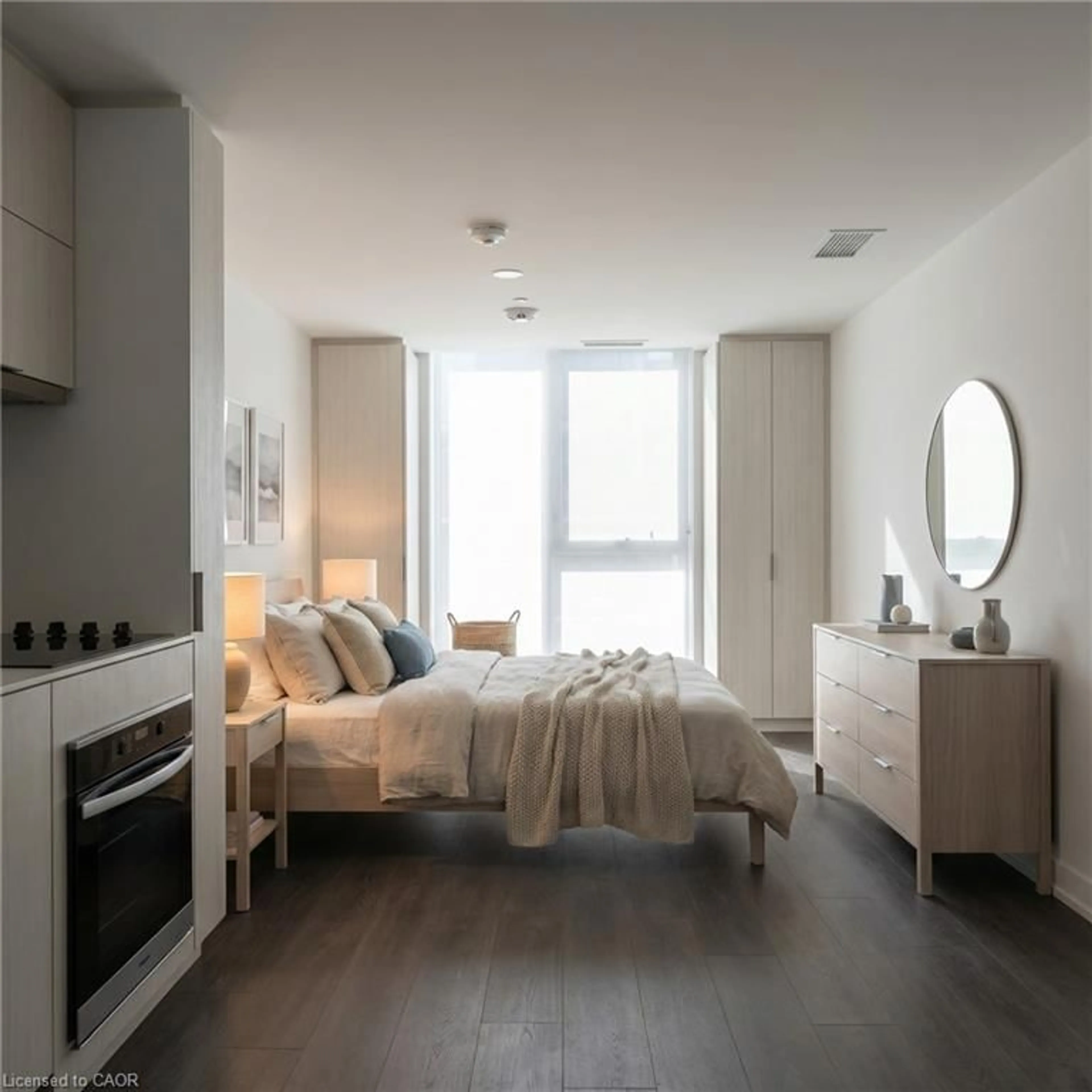 Bedroom with bed, wood/laminate floor for 370 Martha St #2508, Burlington Ontario L7R 2P7