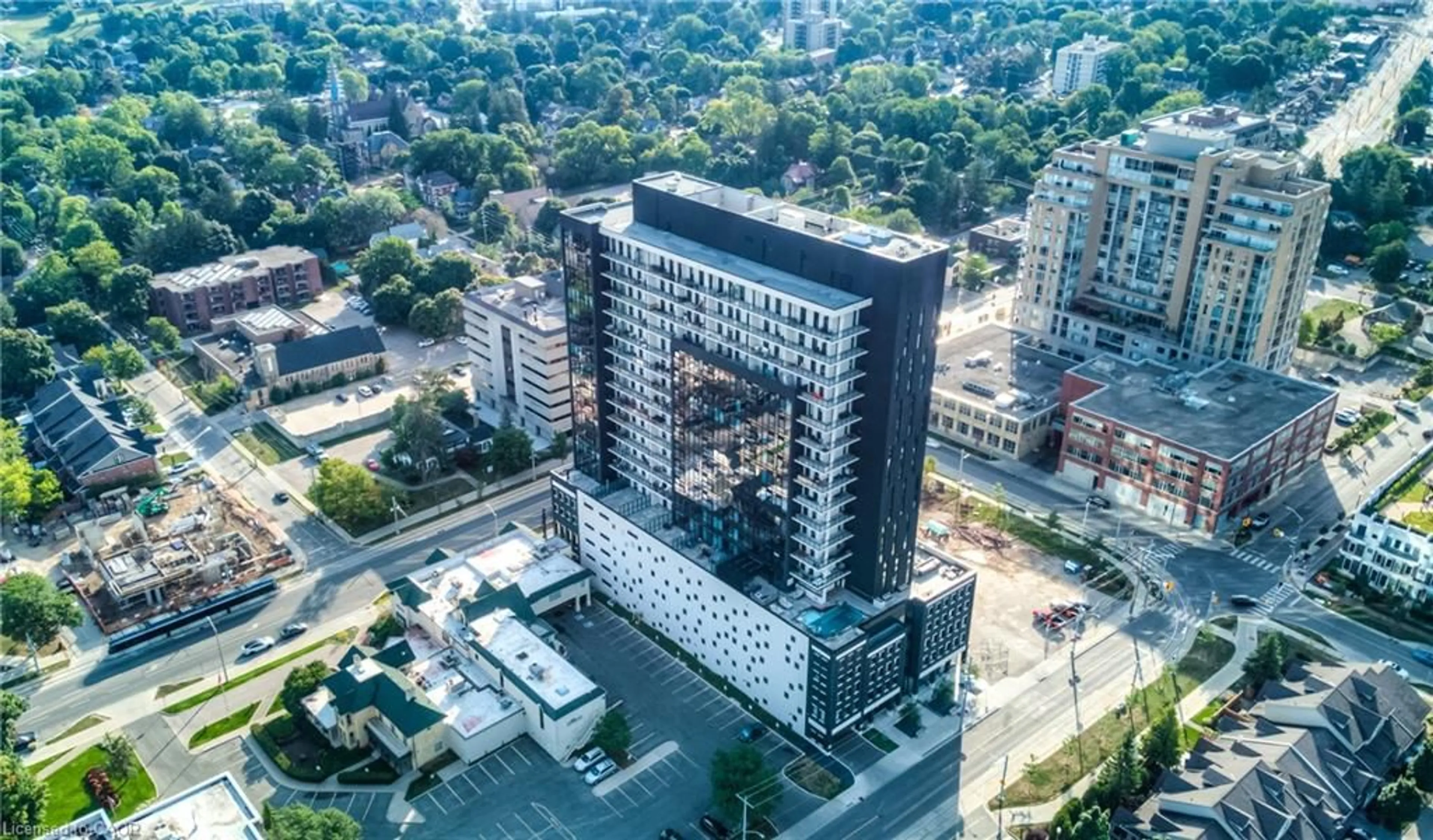 A pic from outside/outdoor area/front of a property/back of a property/a pic from drone, city buildings view from balcony for 181 King St #1510, Waterloo Ontario N2J 0E7