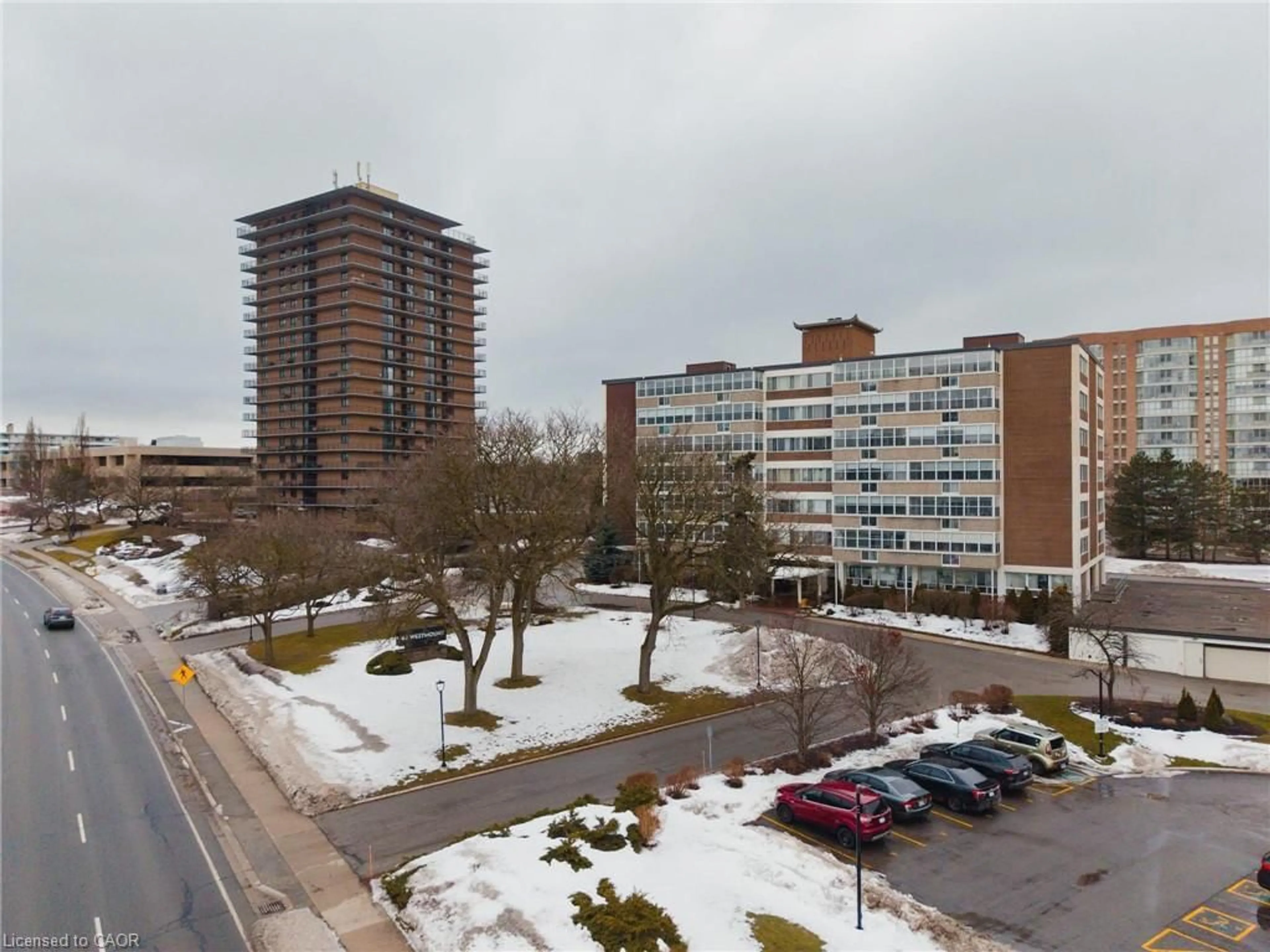 A pic from outside/outdoor area/front of a property/back of a property/a pic from drone, city buildings view from balcony for 45 Westmount Rd #302, Waterloo Ontario N2L 2R3