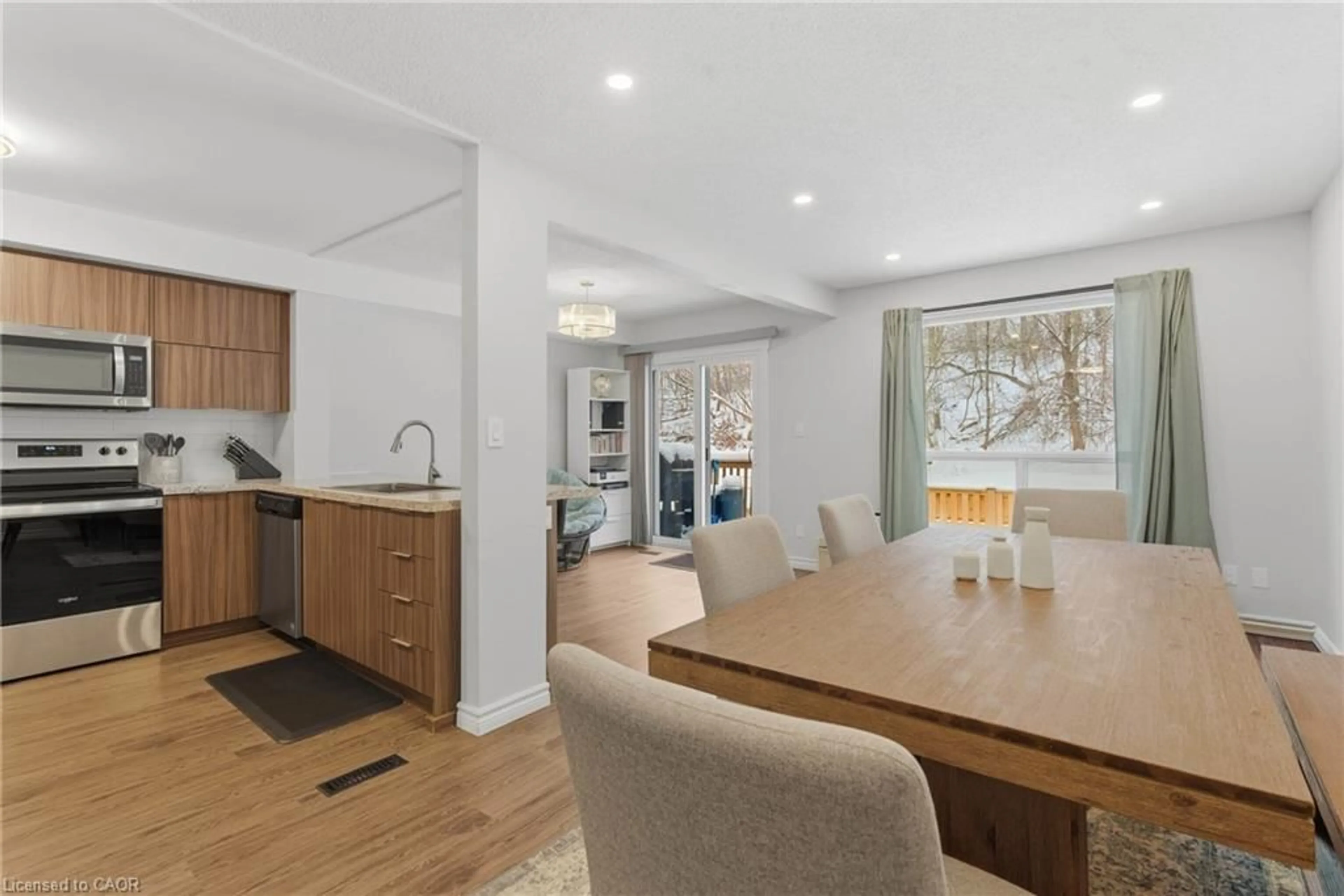 Open concept kitchen, wood/laminate floor for 33 Raleigh St #A, Brantford Ontario N3T 1J8