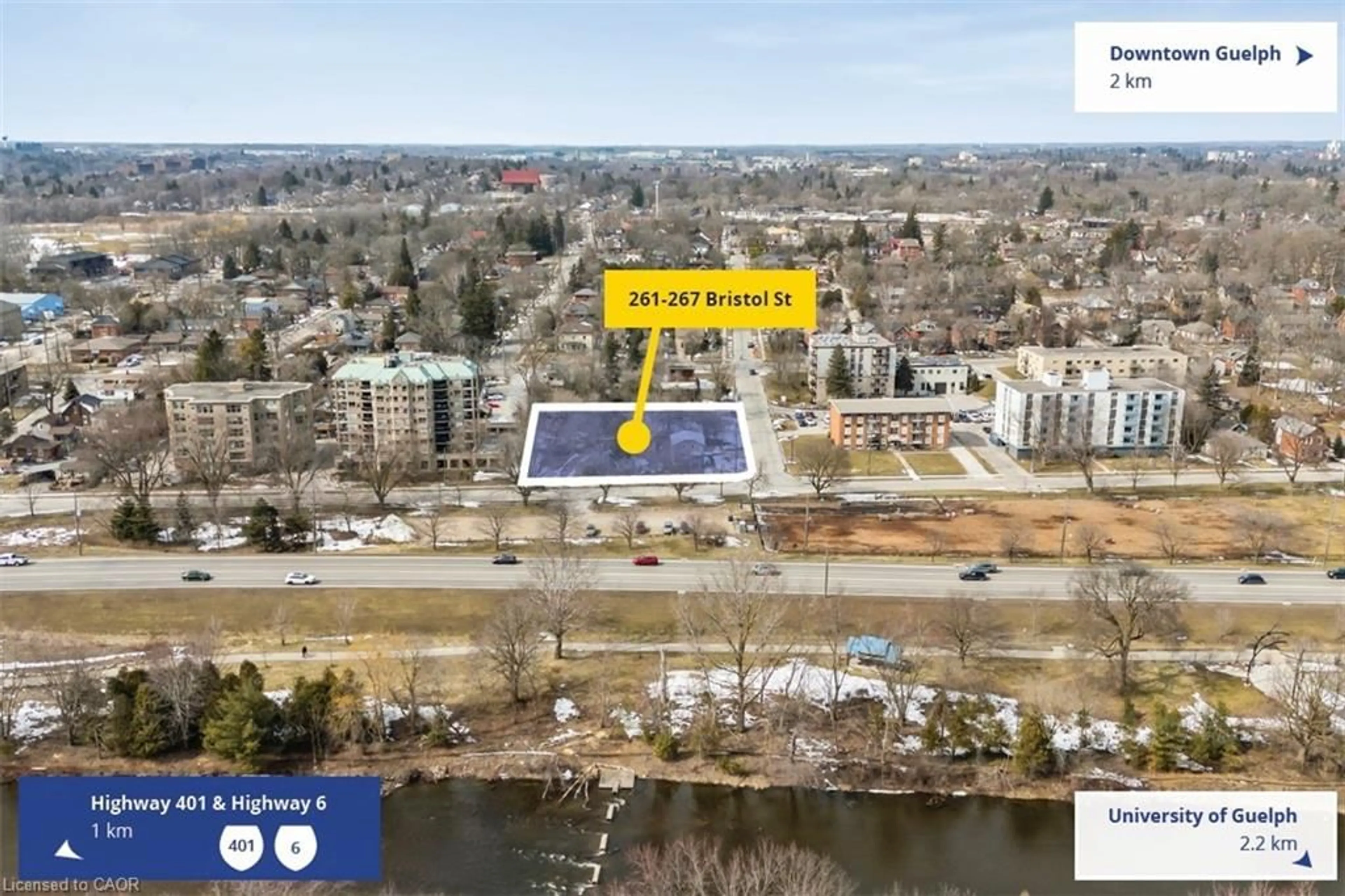 A pic from outside/outdoor area/front of a property/back of a property/a pic from drone, water/lake/river/ocean view for 261-267 Bristol St, Guelph Ontario N1H 3M5