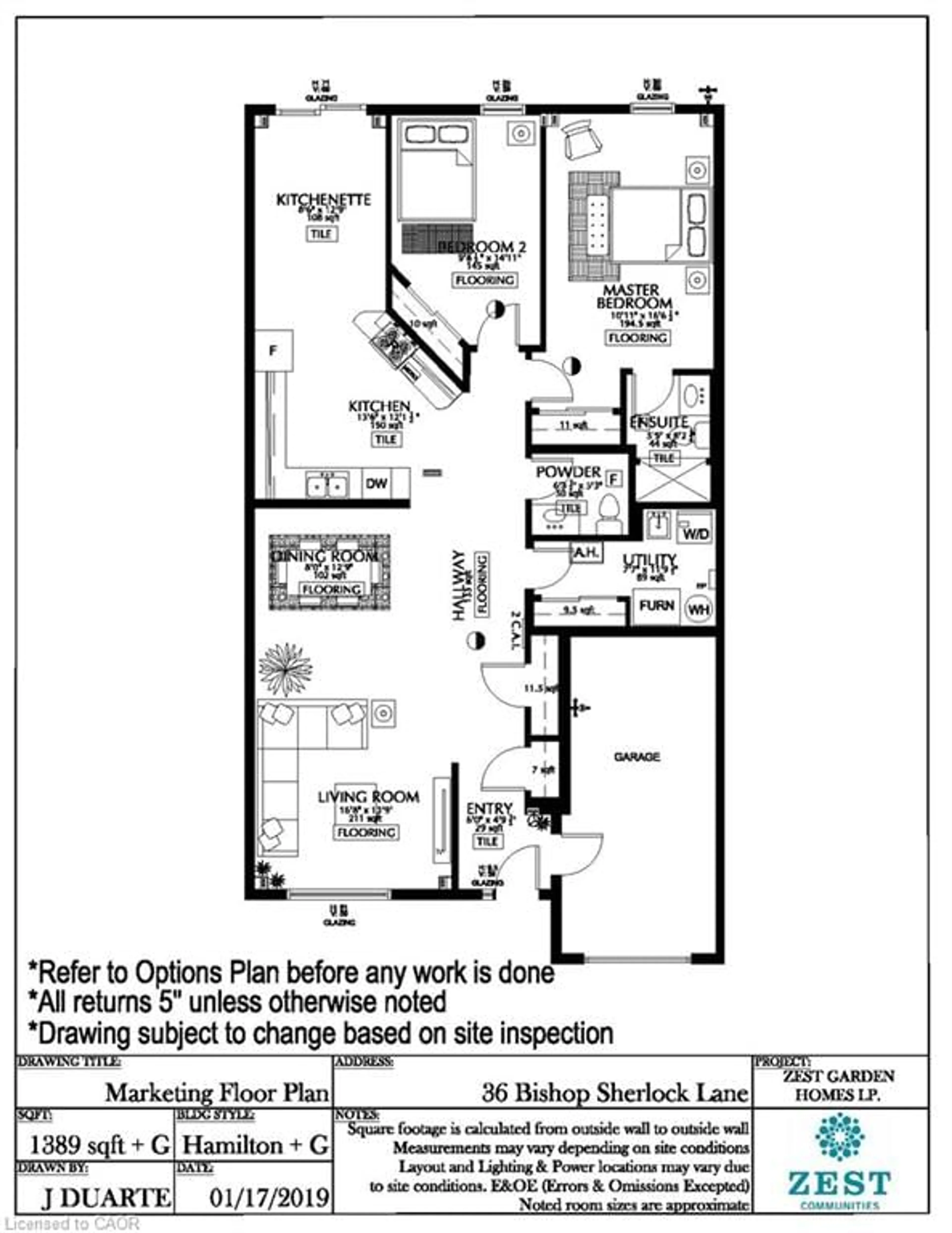 Floor plan for 36 Bishop Sherlock Lane, Hamilton Ontario L9B 2S5